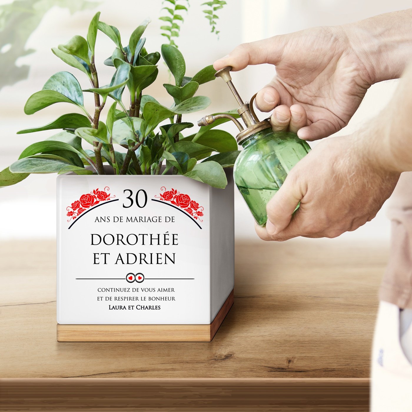 Maceta cuadrada de cerámica Murrano con impresión para el 30º aniversario de boda