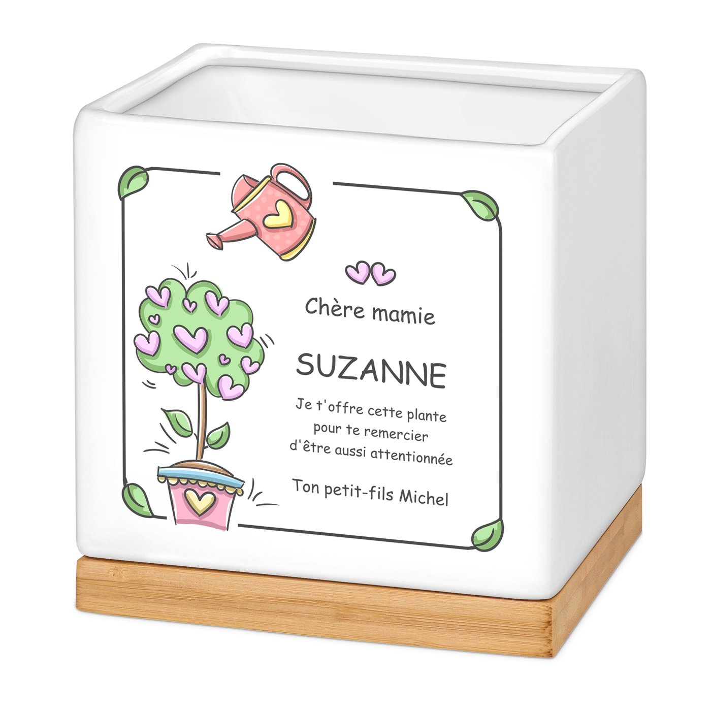 Murrano Ceramic Square Flower Pot with Print for Grandma