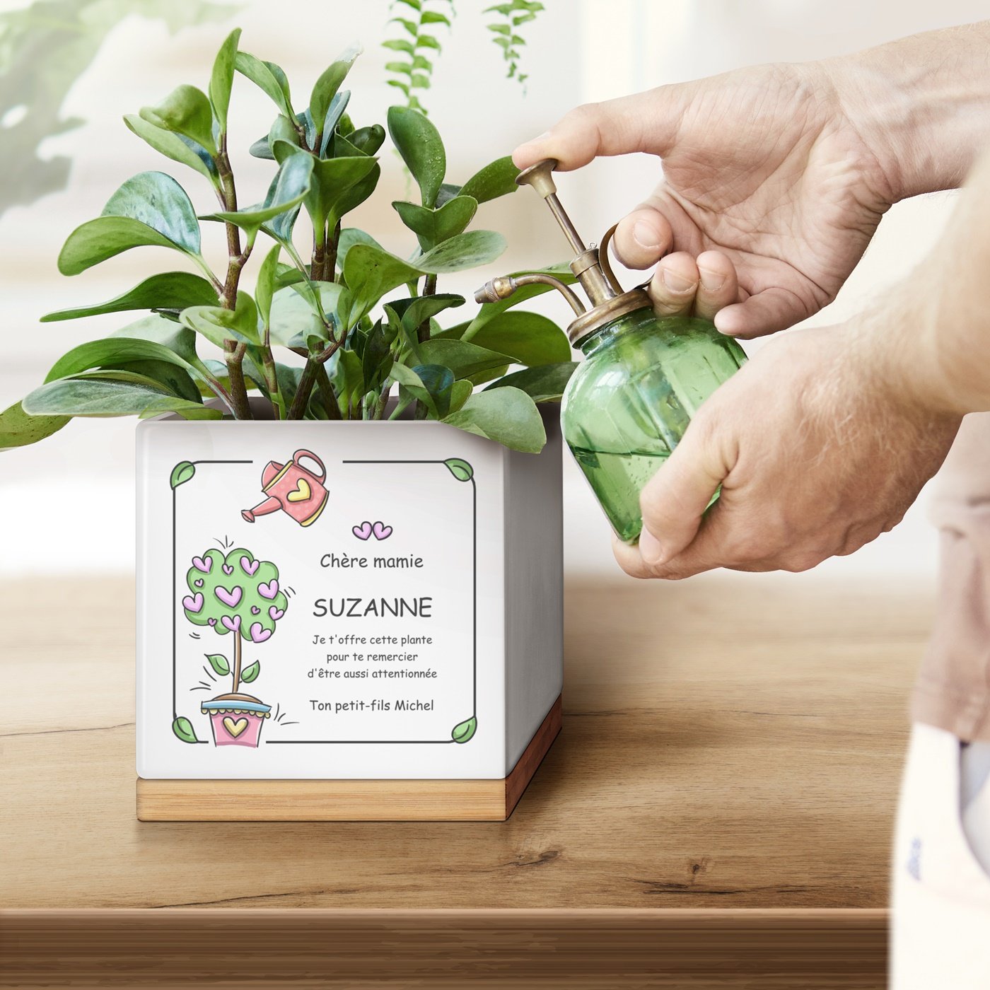 Murrano Ceramic Square Flower Pot with Print for Grandma