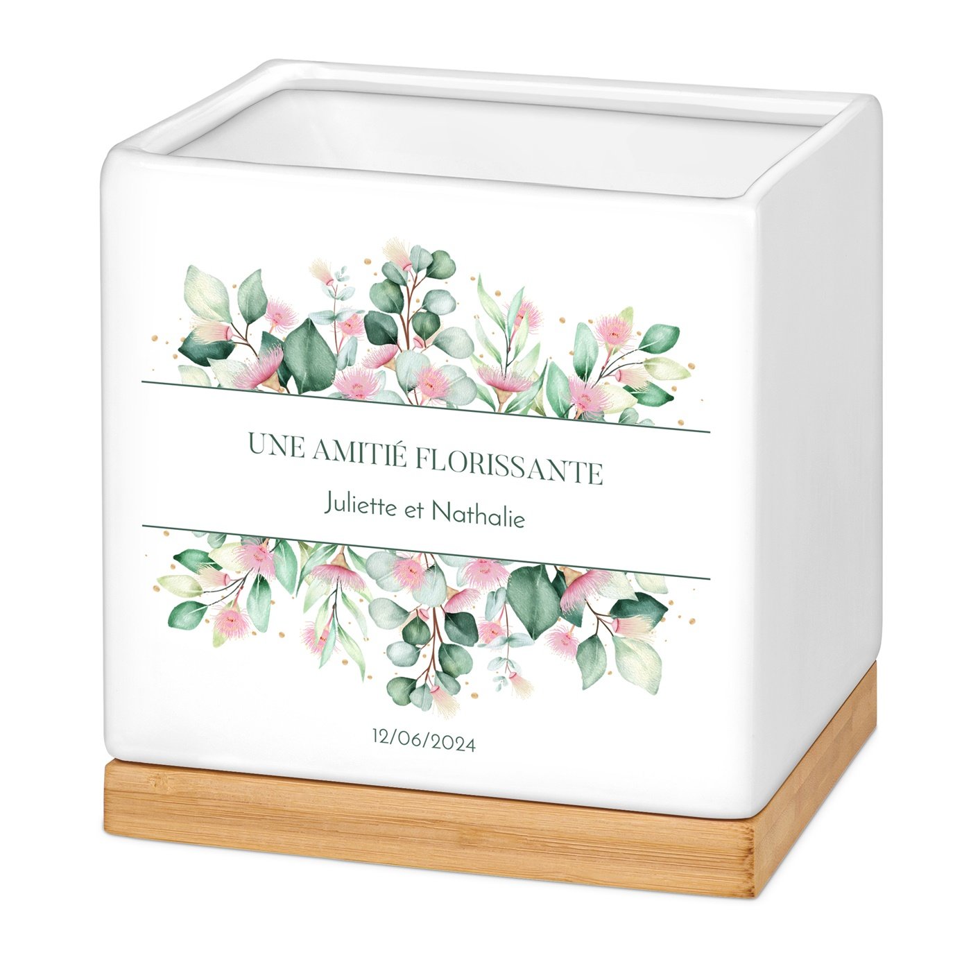 Murrano Square Ceramic Flower Pot with Personalized Print for a Friend's Birthday