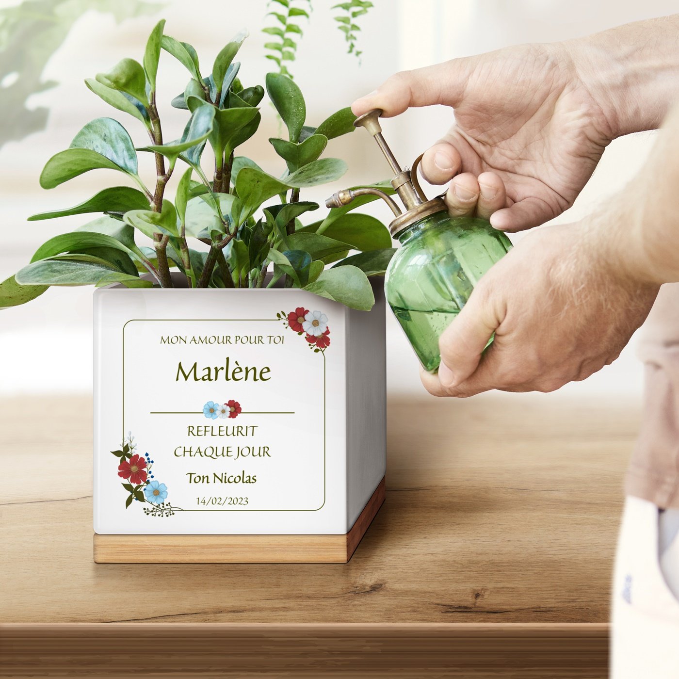 Maceta cuadrada de cerámica Murrano con impresión para el Día de San Valentín para mujeres