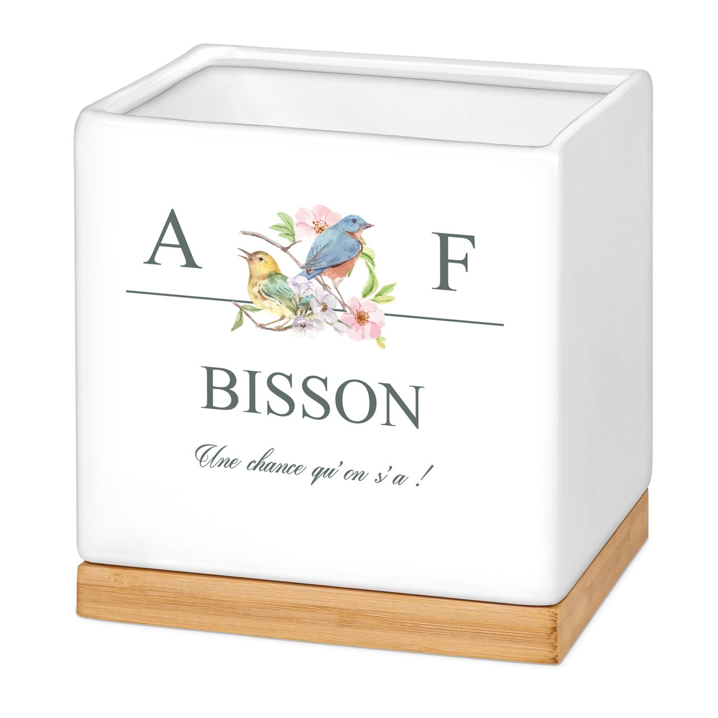 Maceta cuadrada de cerámica Murrano con impresión personalizada para pareja - Regalo de aniversario de boda