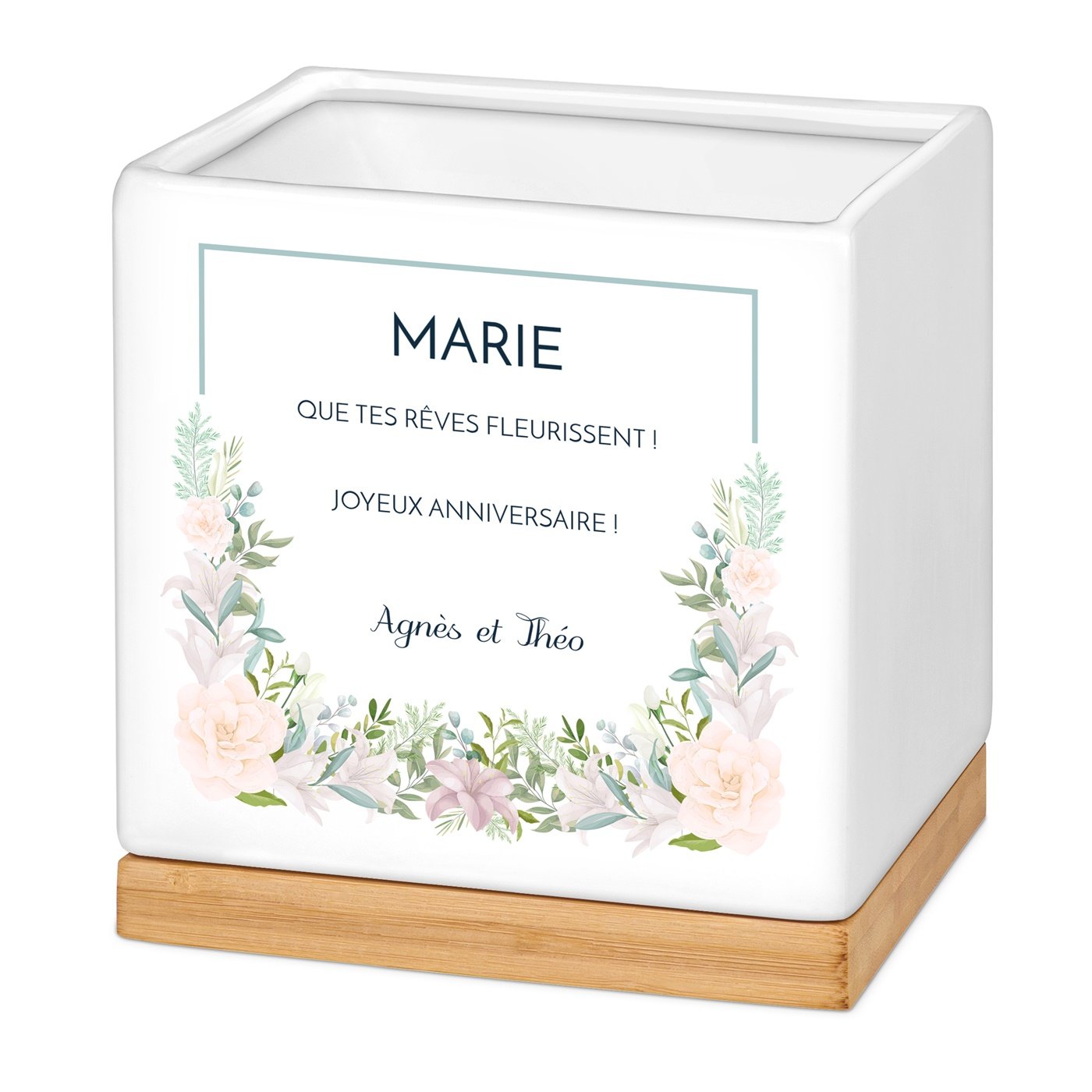 Maceta cuadrada de cerámica personalizada Murrano para el cumpleaños de mamá