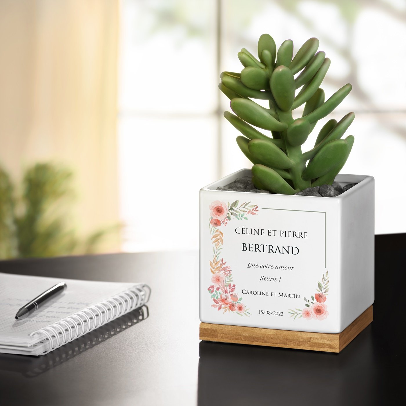 Maceta cuadrada de cerámica personalizada Murrano para una pareja boda