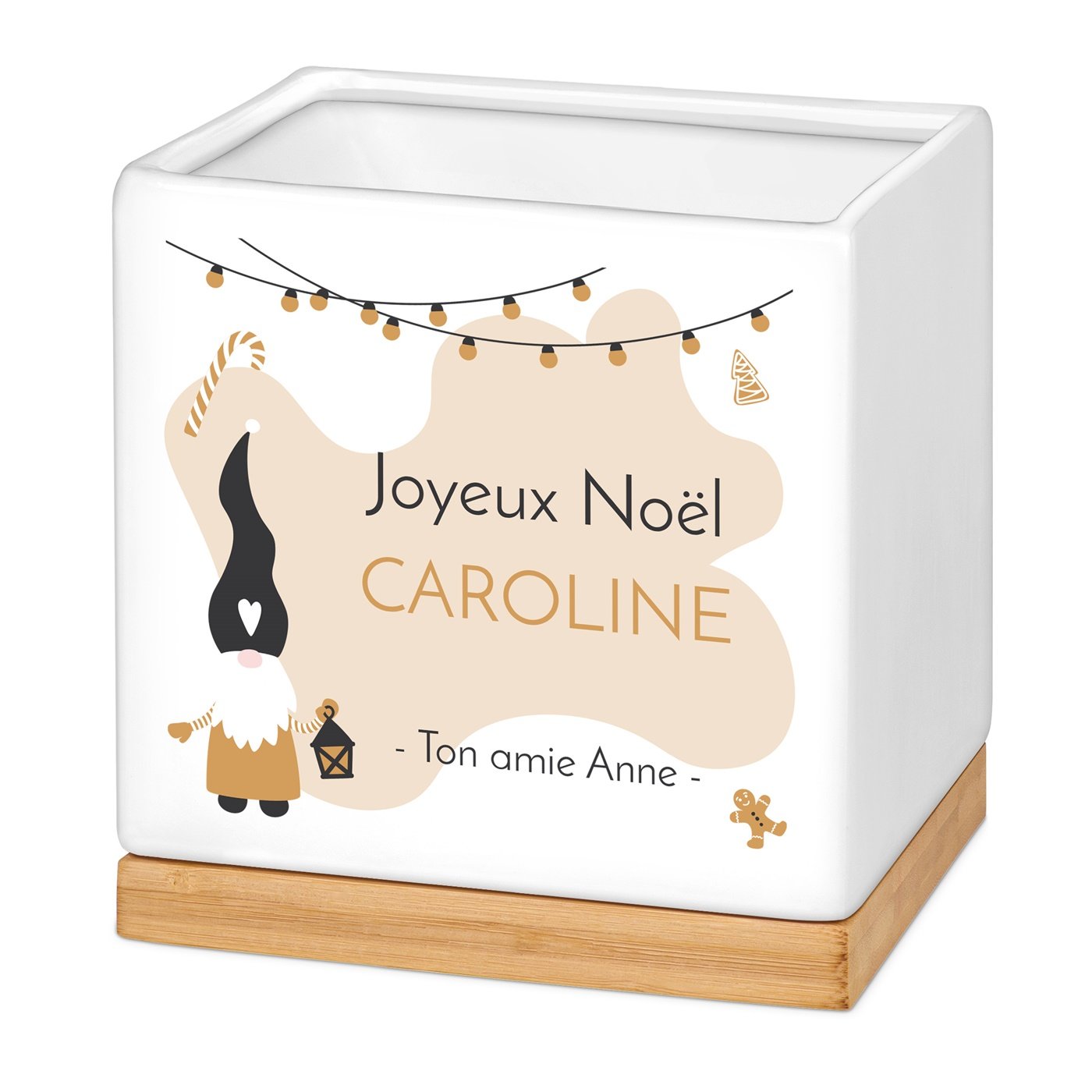 Maceta cuadrada de cerámica personalizada con impresión para una amiga en Navidad