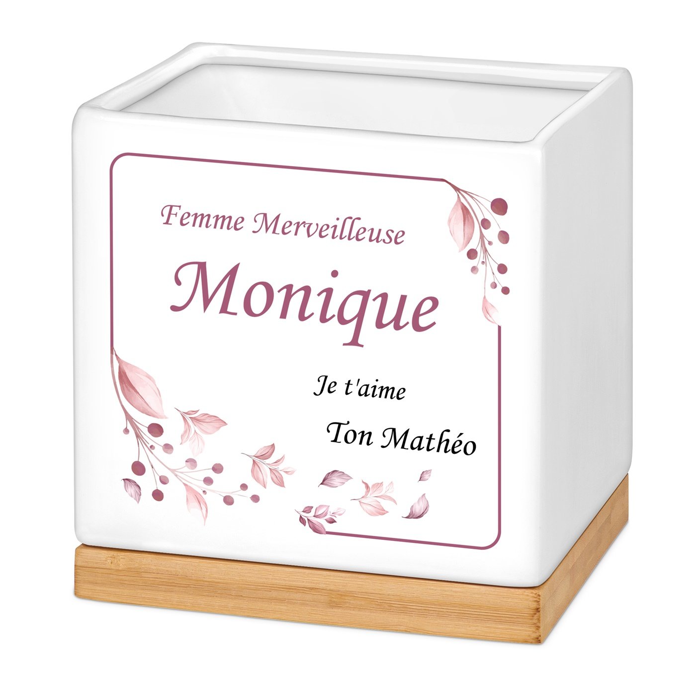 Murrano Ceramic Square Plant Pot with Personalized Print for Women