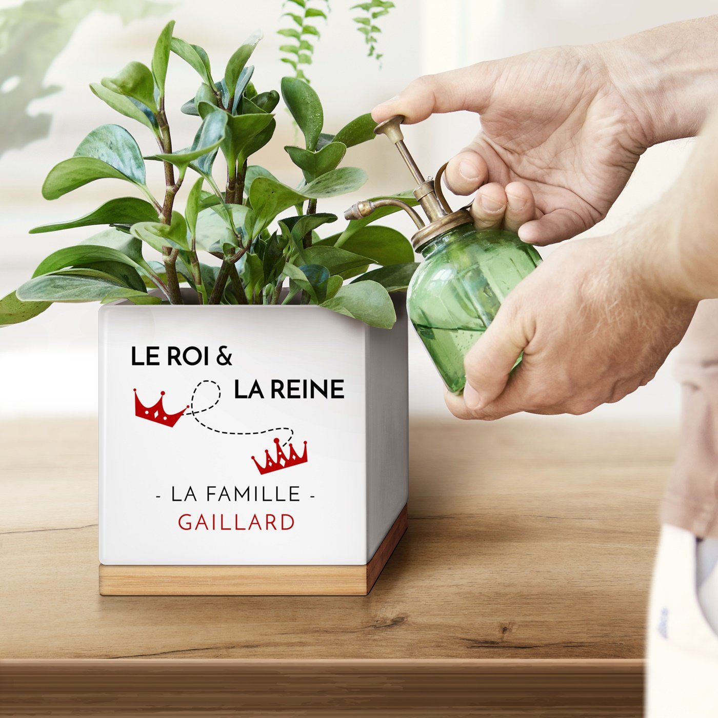 Maceta cuadrada de cerámica Murrano con impresión personalizada para padres - Aniversario de boda