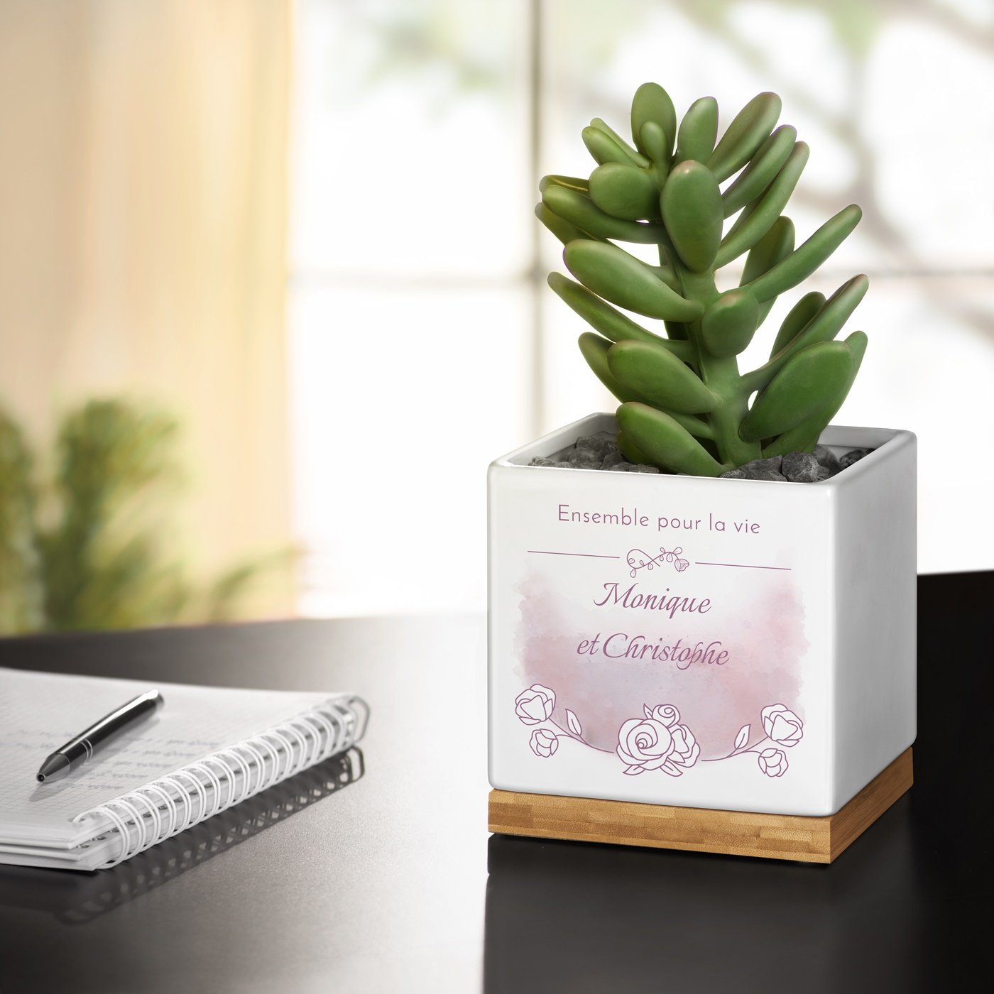 Maceta cuadrada de cerámica Murrano - Personalizada para la novia y el novio