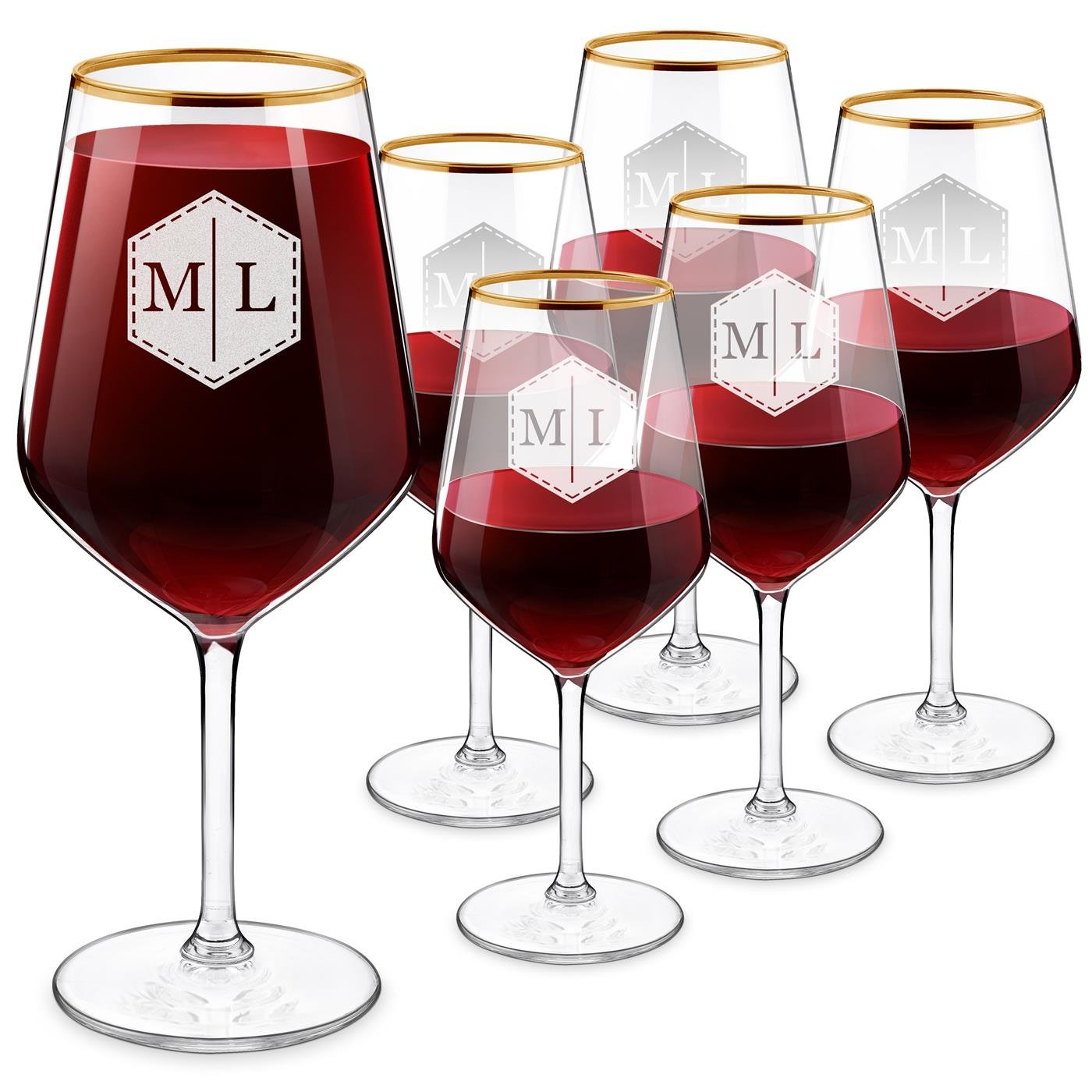 6 Vasos de Vino XL Murrano Grabados con Láser para un Ser Querido