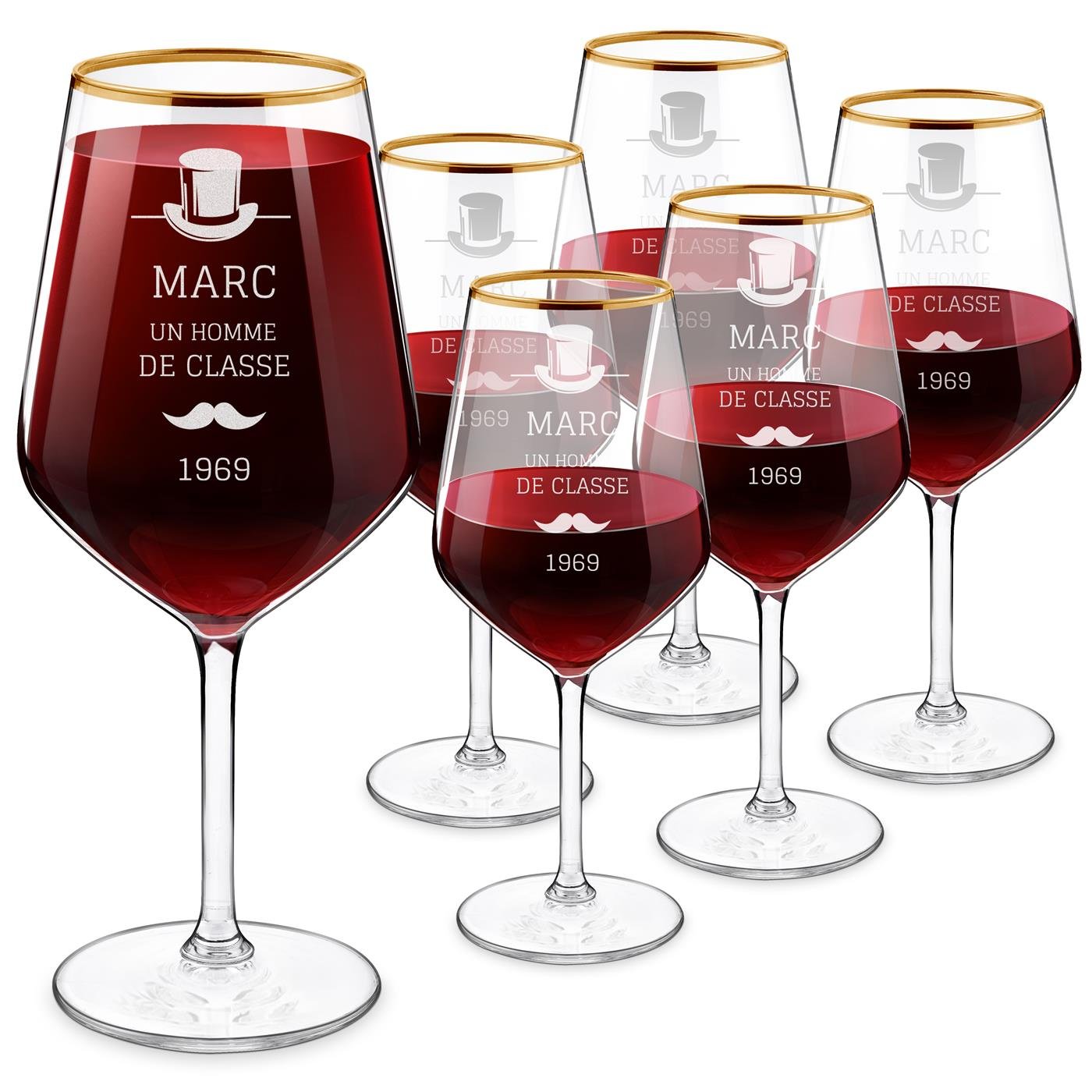 Set de copas de vino para caballero Murrano - 6 XL con placa y grabado láser
