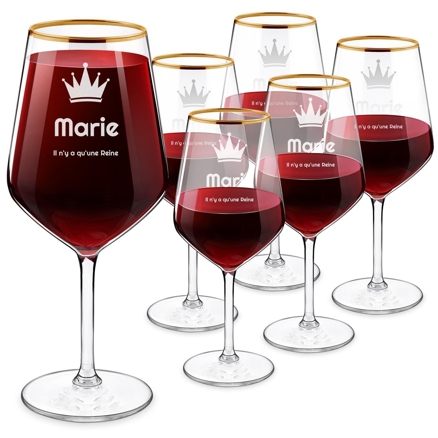 Set de vasos de vino personalizados Murrano para la reina de la fiesta - 6 vasos XL con grabado láser