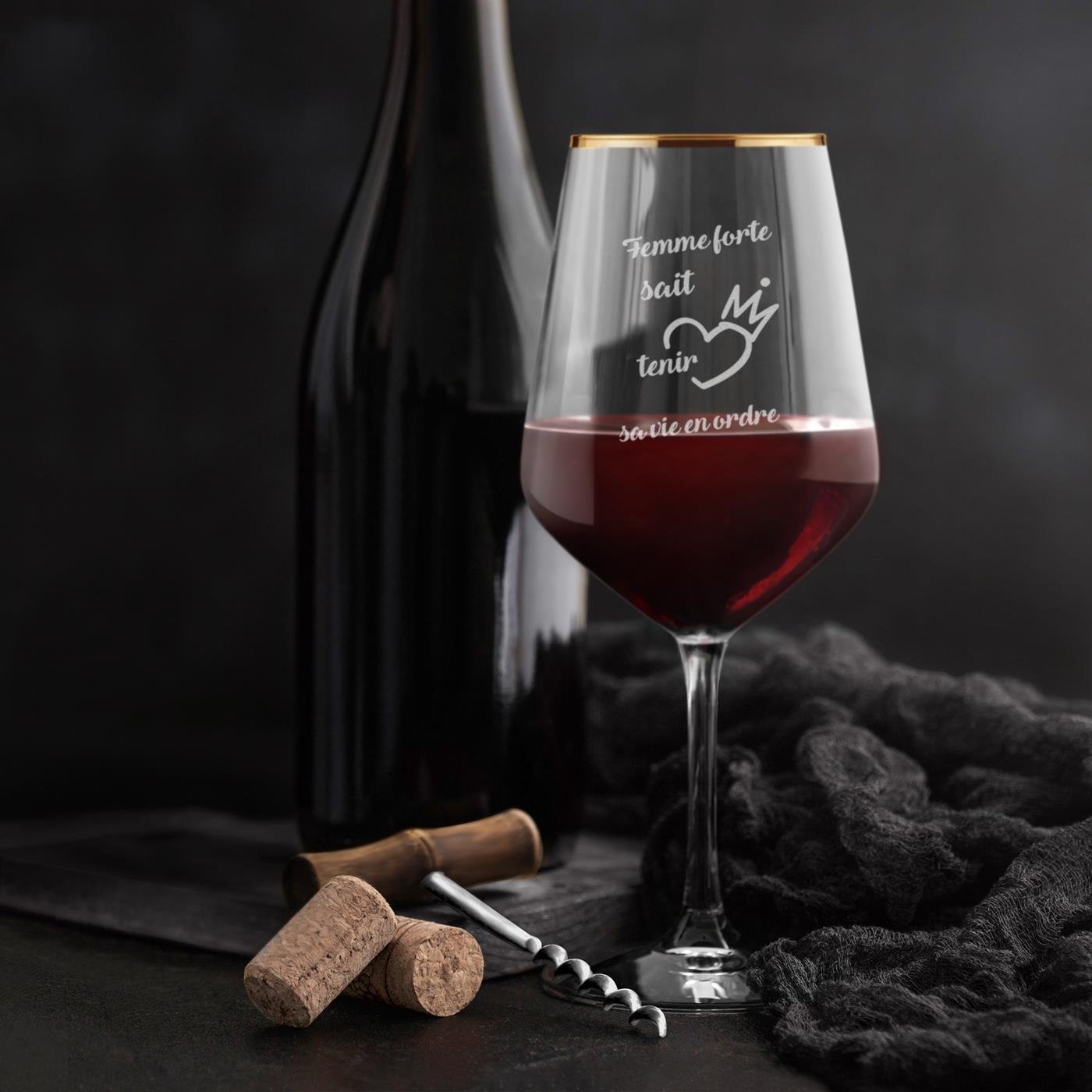 Set de copas de vino personalizadas Murrano para mujer (XL, borde dorado)