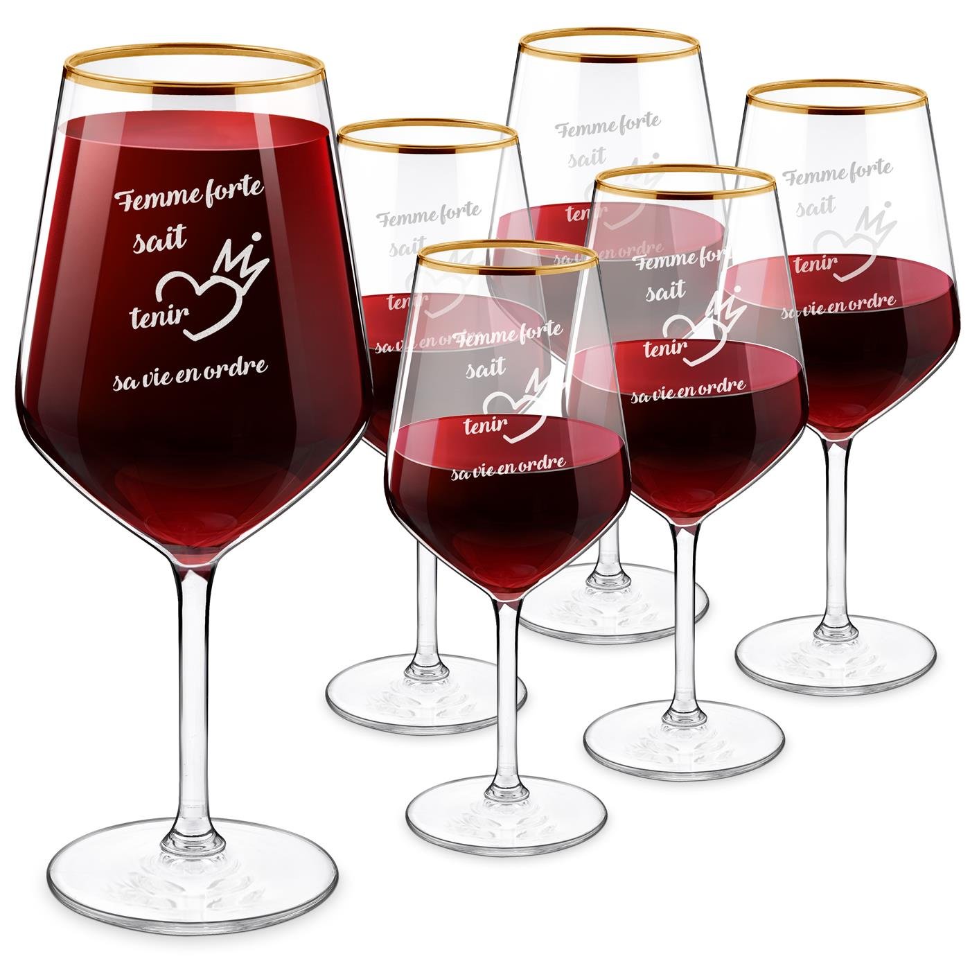 Set de copas de vino personalizadas Murrano para mujer (XL, borde dorado)