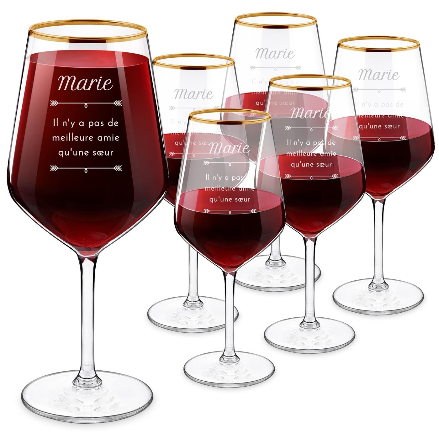 Set de 6 copas de vino Murrano con grabado de oro para la mejor hermana