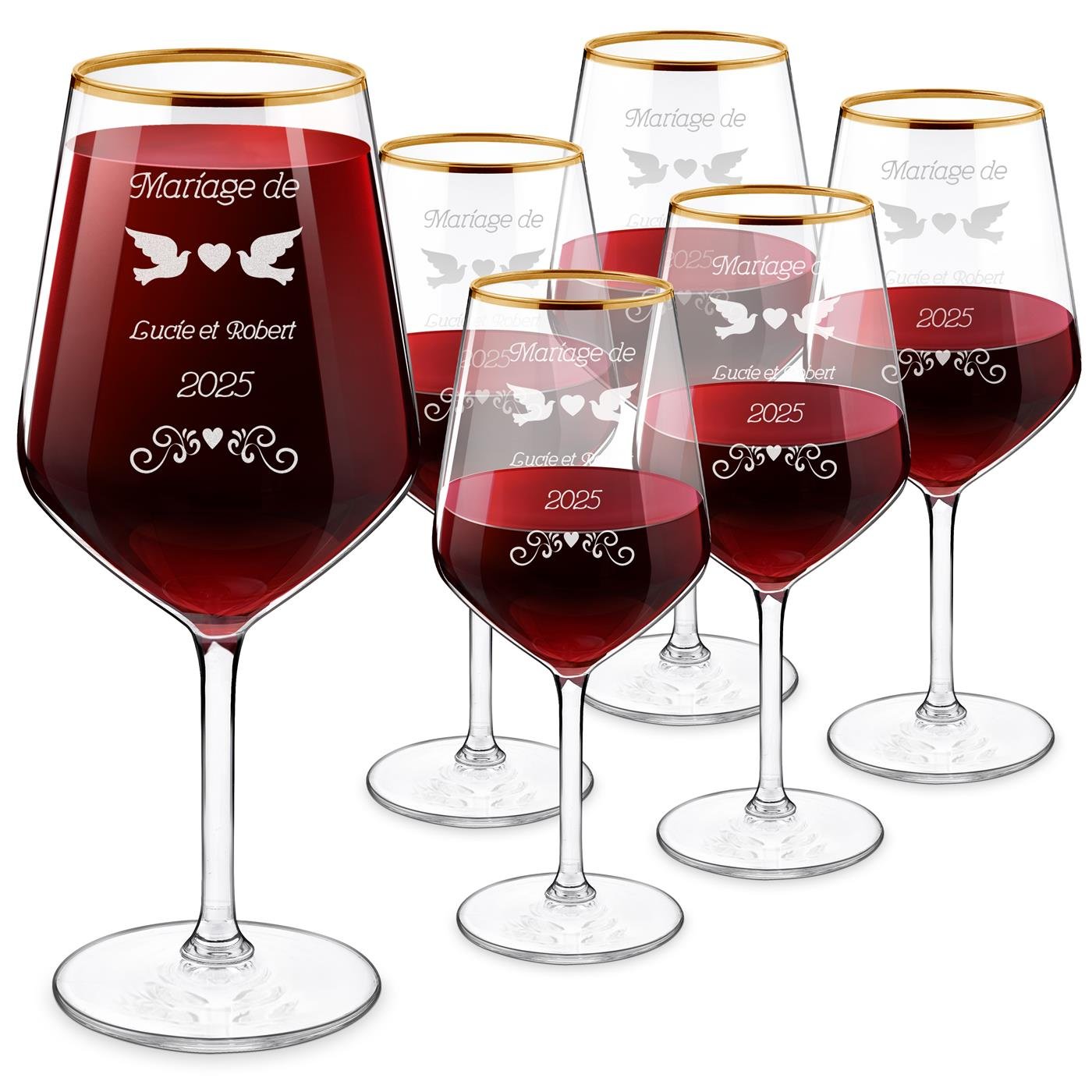 Juego de 6 copas de vino Murrano con grabado láser en oro para regalo de boda original para pareja