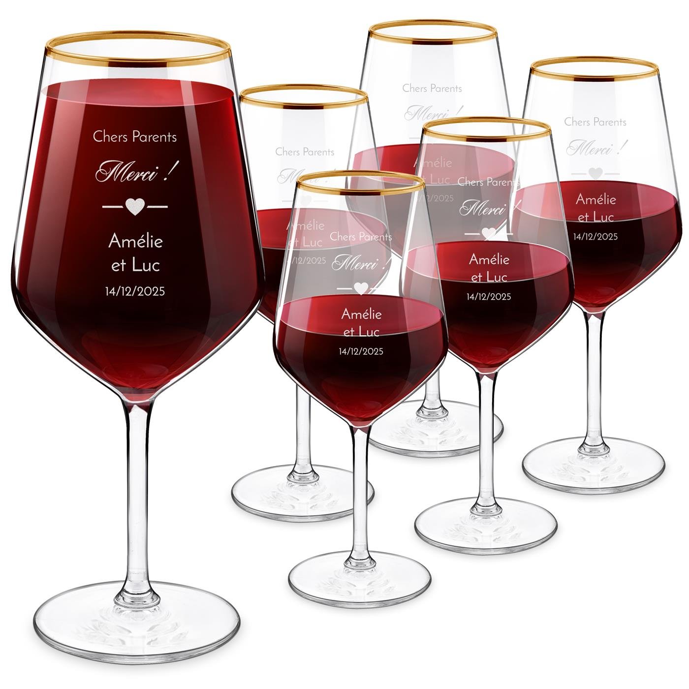 6 vasos de vino XL plateados con grabado láser para regalo de agradecimiento de boda para padres