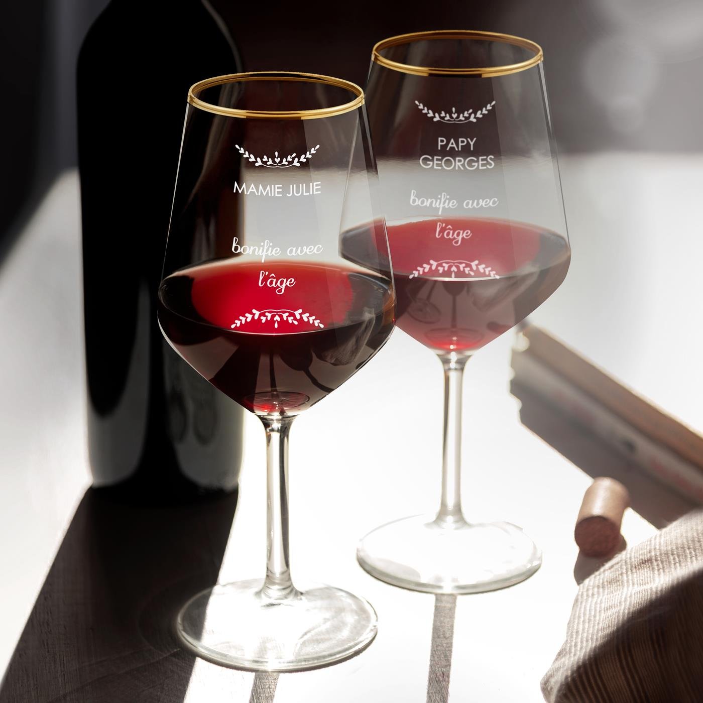 Juego de vasos de vino Murrano dorados XL con grabado para abuelos