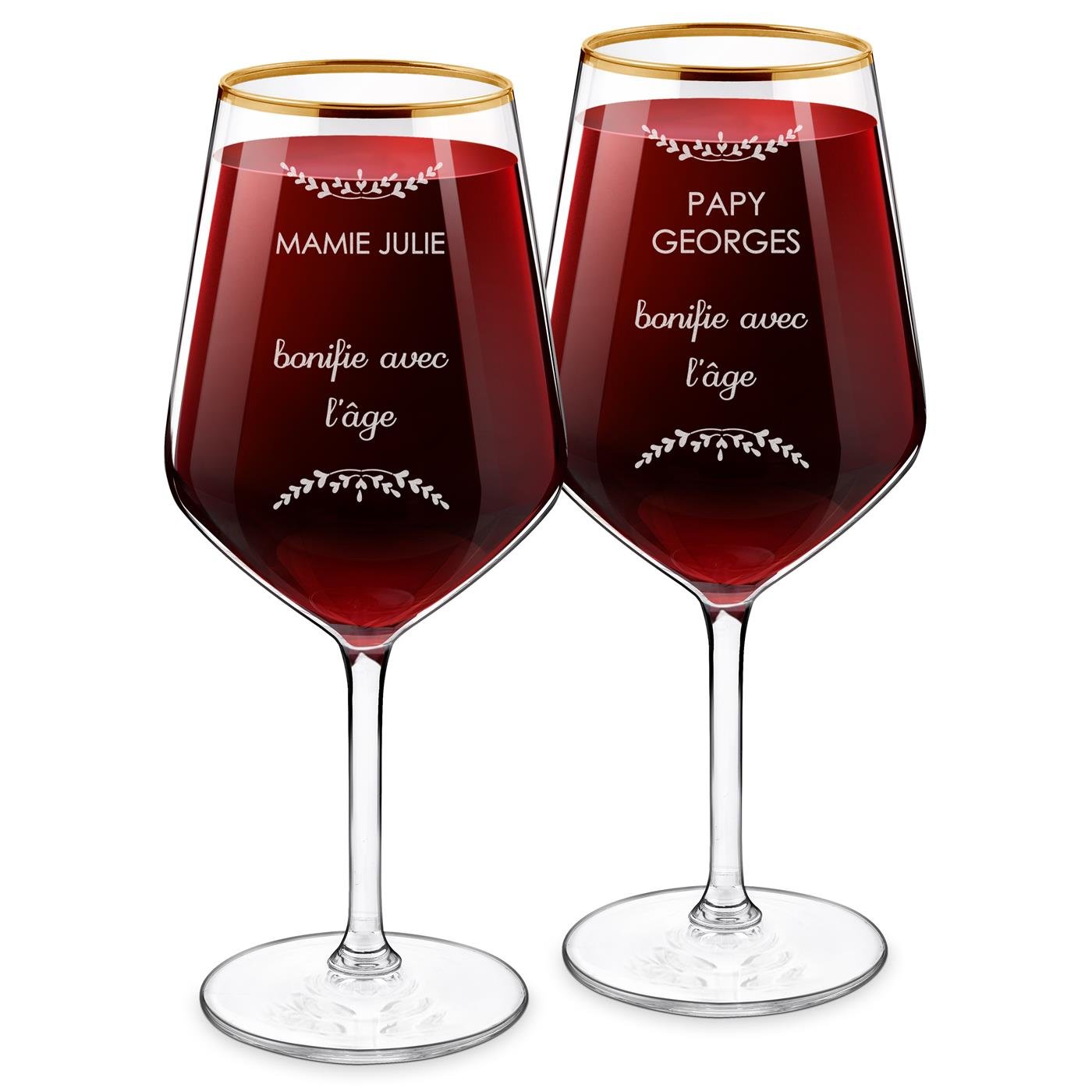 Juego de vasos de vino Murrano dorados XL con grabado para abuelos