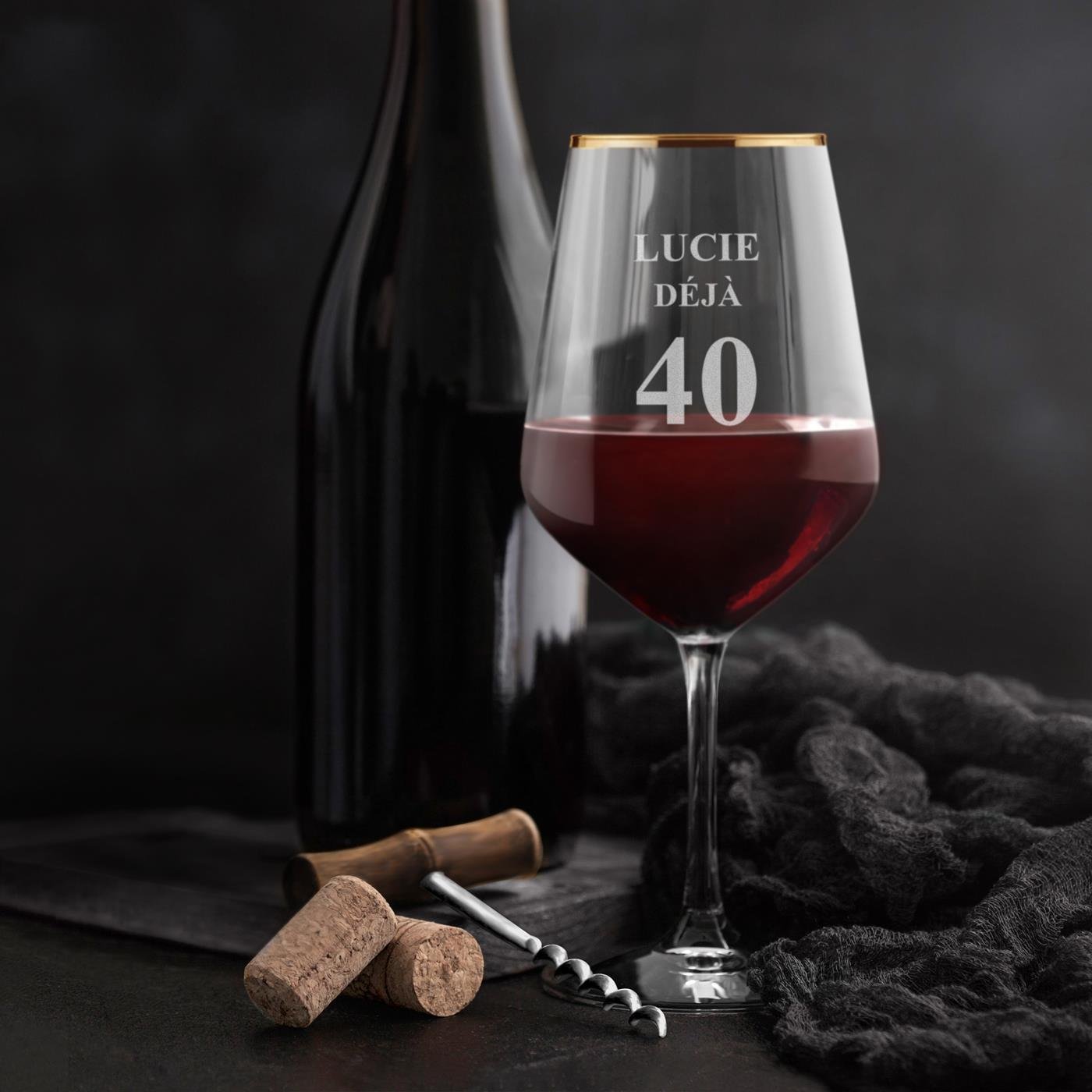 6 vasos de vino XL grabados con Murrano para el cumpleaños número 40 de una mujer