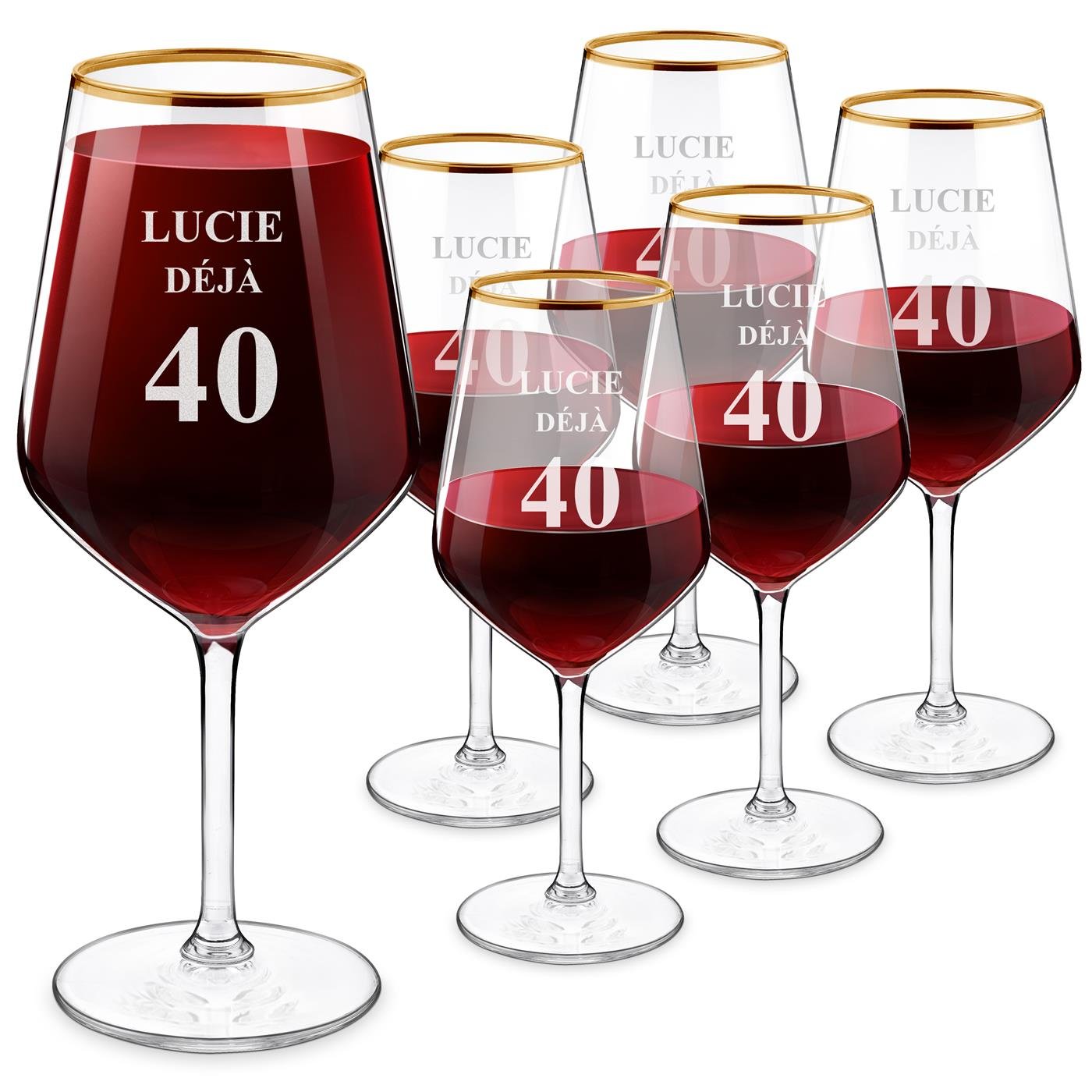 6 vasos de vino XL grabados con Murrano para el cumpleaños número 40 de una mujer