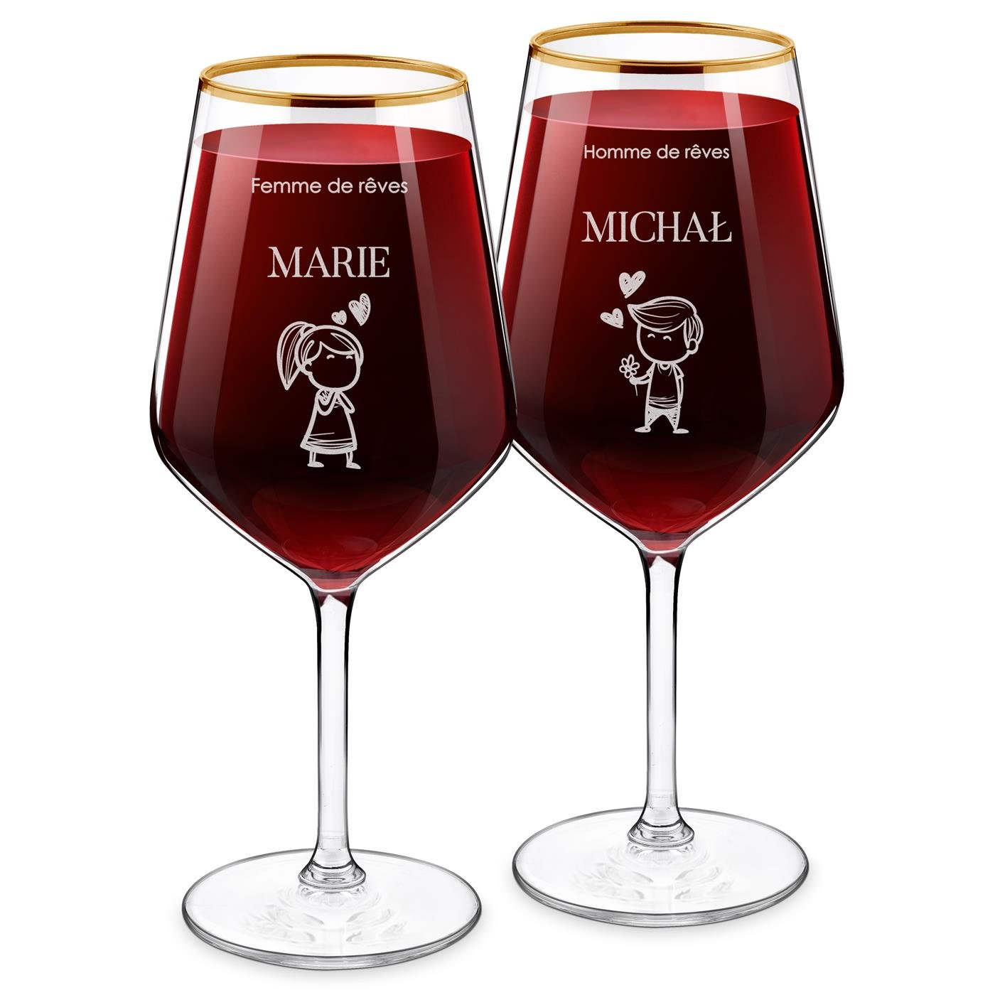Set de copas de vino Murrano con platina para él y ella (XL, grabado) 