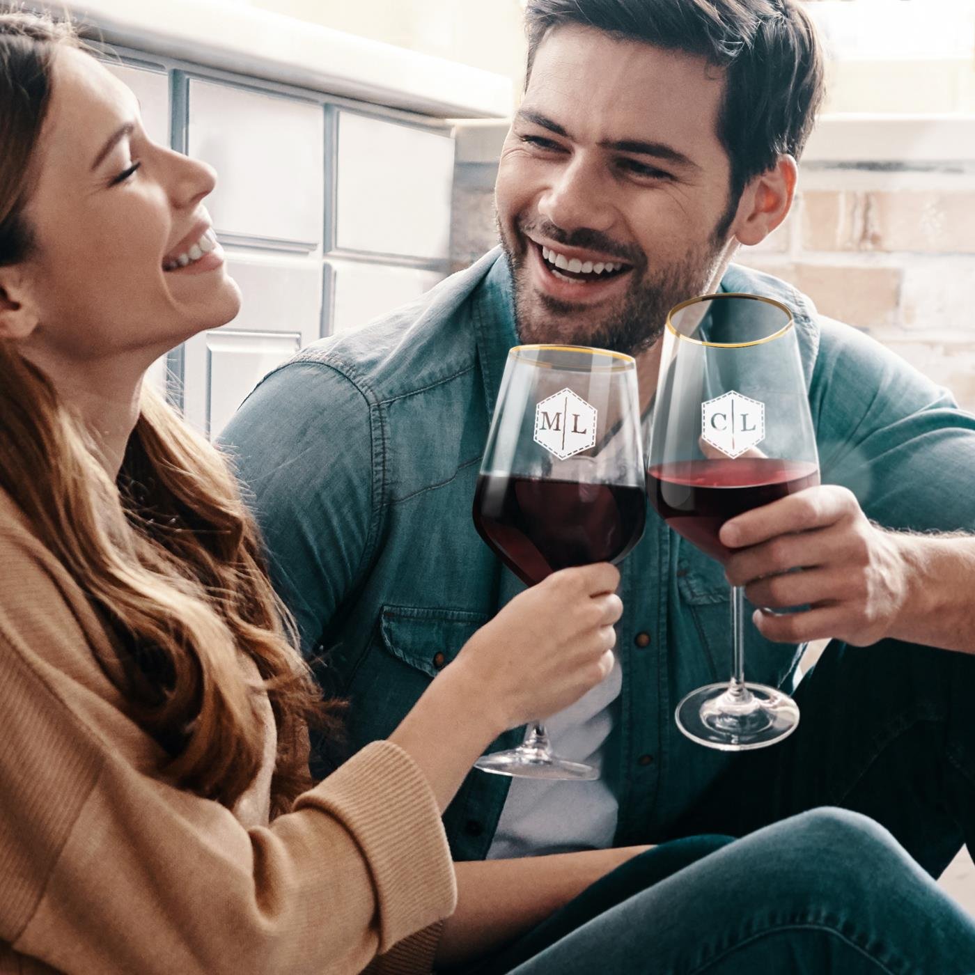 Set de Copas de Vino Personalizadas Murrano para Pareja con Grabado Láser