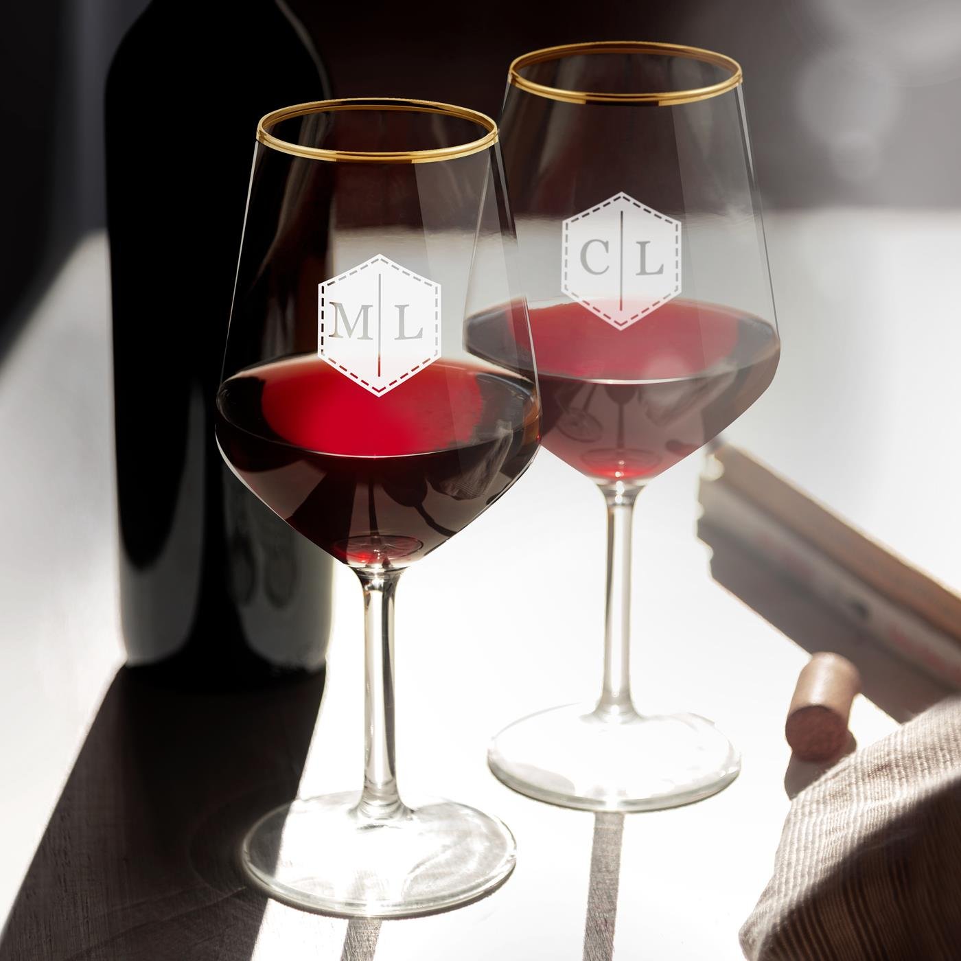 Set de Copas de Vino Personalizadas Murrano para Pareja con Grabado Láser