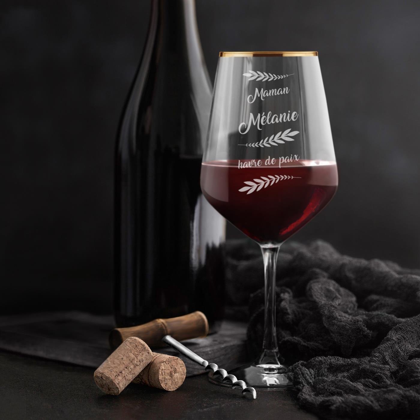 Vaso de vino dorado Murrano XL con grabado láser para el cumpleaños de mamá