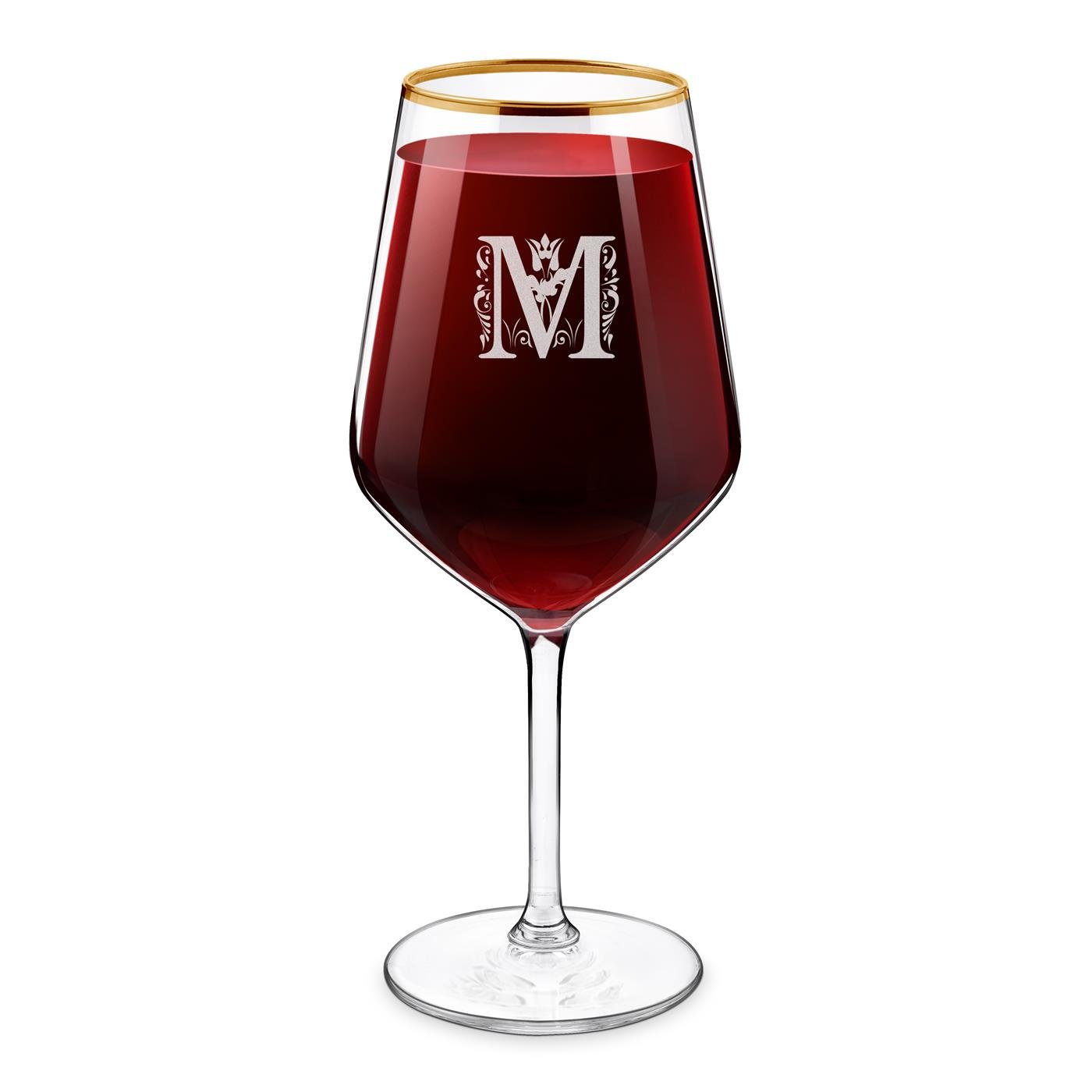 Vaso de vino Murrano XL con recubrimiento de oro y grabado láser para un ser querido con una inicial