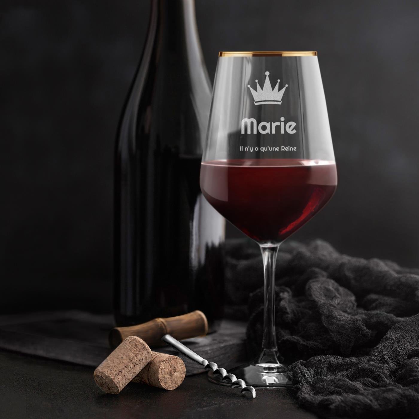 Vaso de vino Murrano XL chapado en oro con grabado para la reina de la fiesta