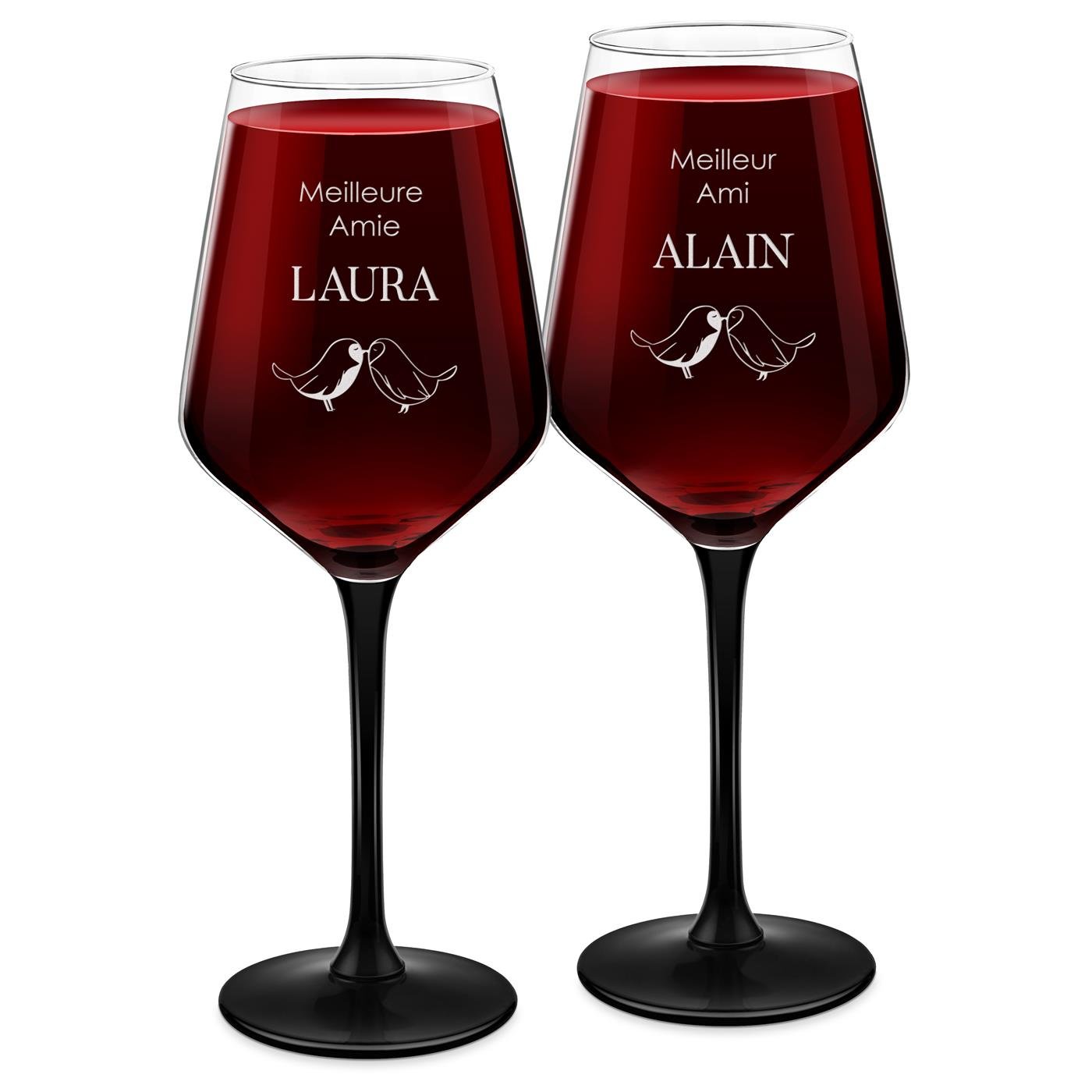Copas de vino Murrano con pieza negra y grabado para mejores amigos
