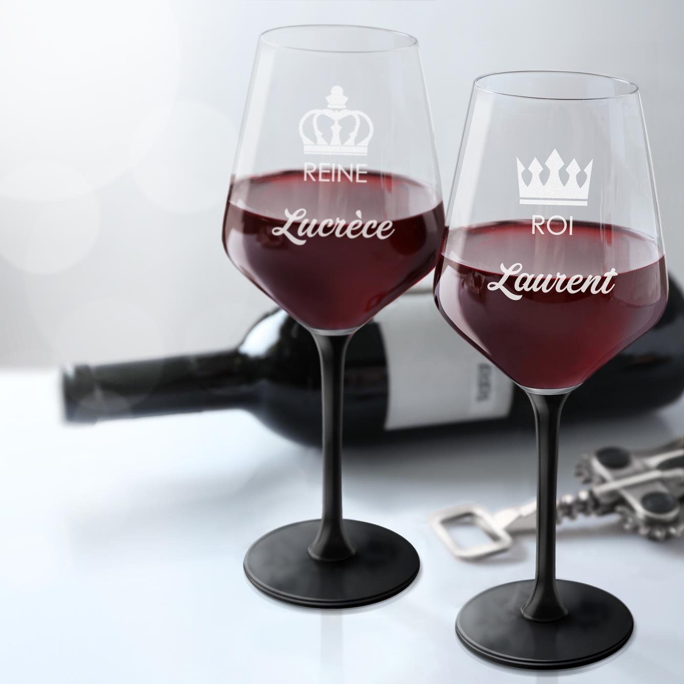Copas de vino Murrano con pieza negra - Grabadas a láser para el rey y la reina