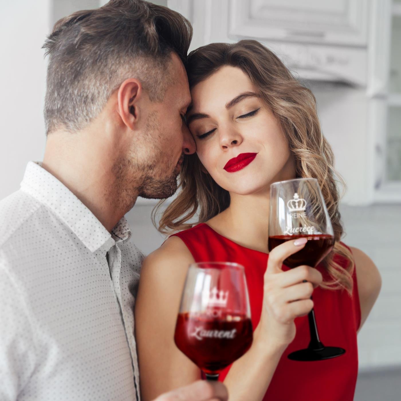 Copas de vino Murrano con pieza negra - Grabadas a láser para el rey y la reina
