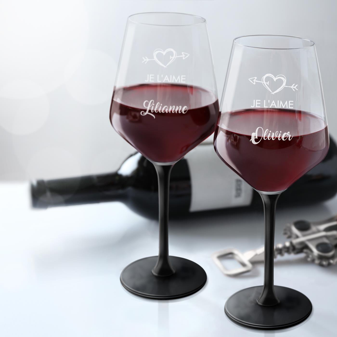 Copas de vino Murrano negras con base para pareja - Día de San Valentín