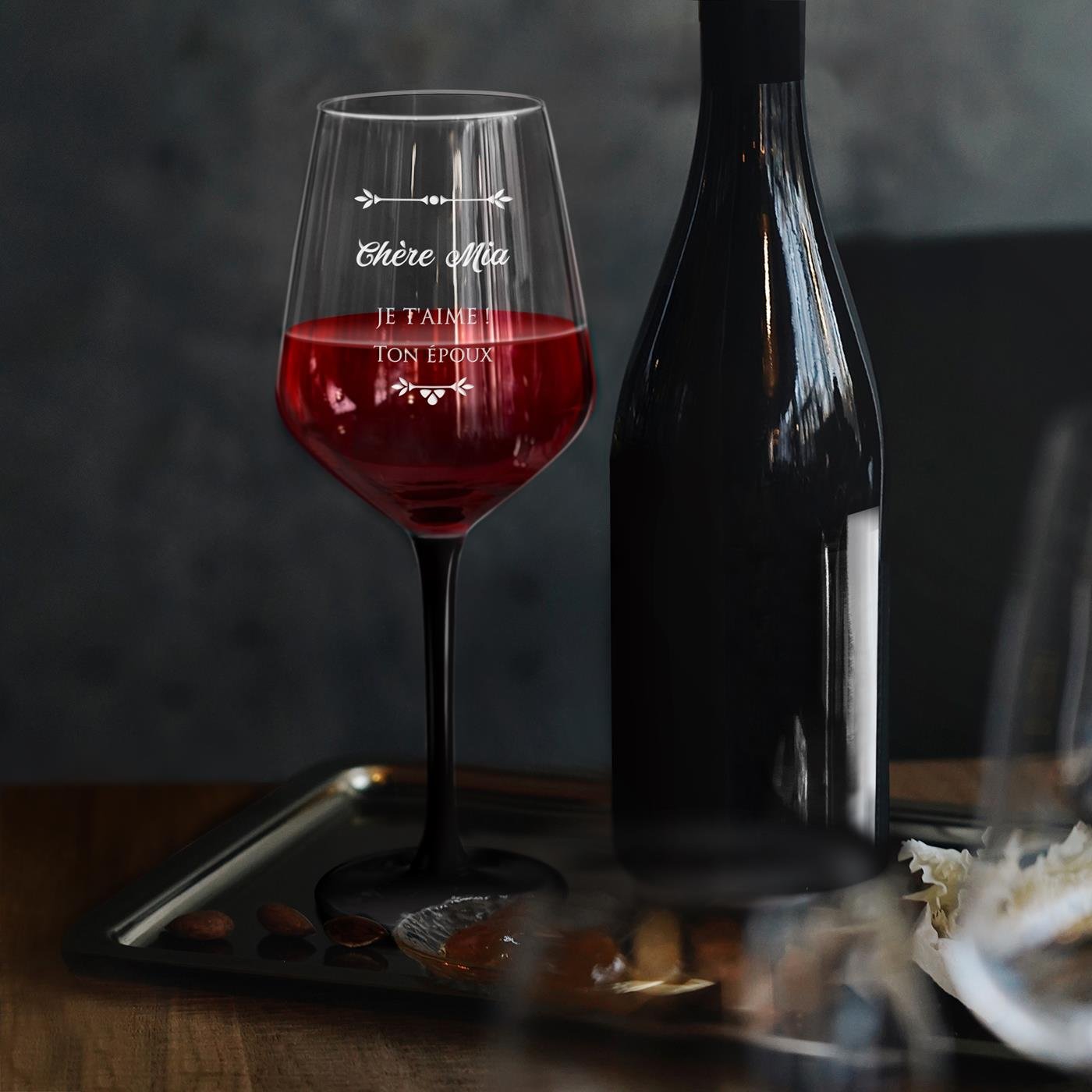 Copas de vino Murrano con pieza negra - Personalizadas para Ella