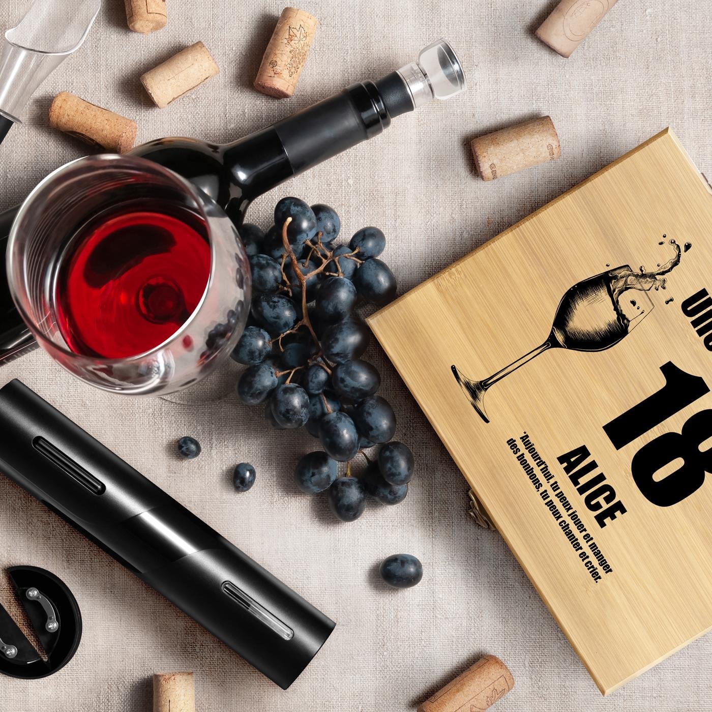 Ensemble d'accessoires personnalisé pour vin, coffret surprise 18 ans fille