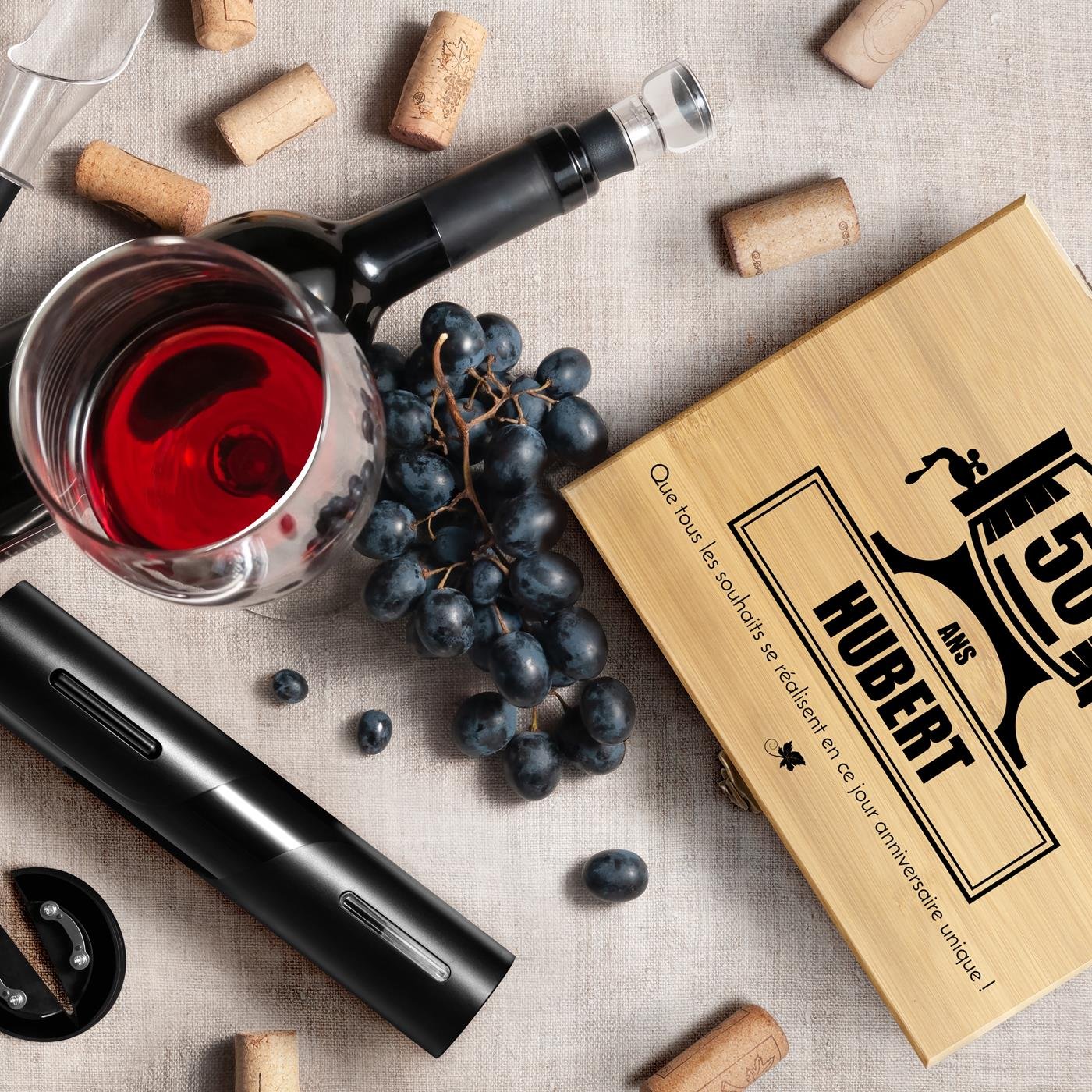 Murrano Customized Wine Accessory Set for Men's 50th Birthday