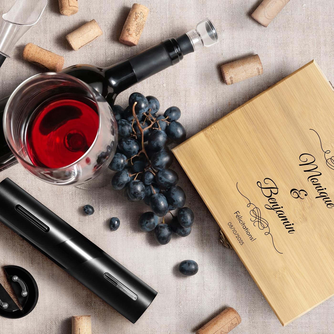 Murrano Personalized Wine Accessory Set for Him and Her