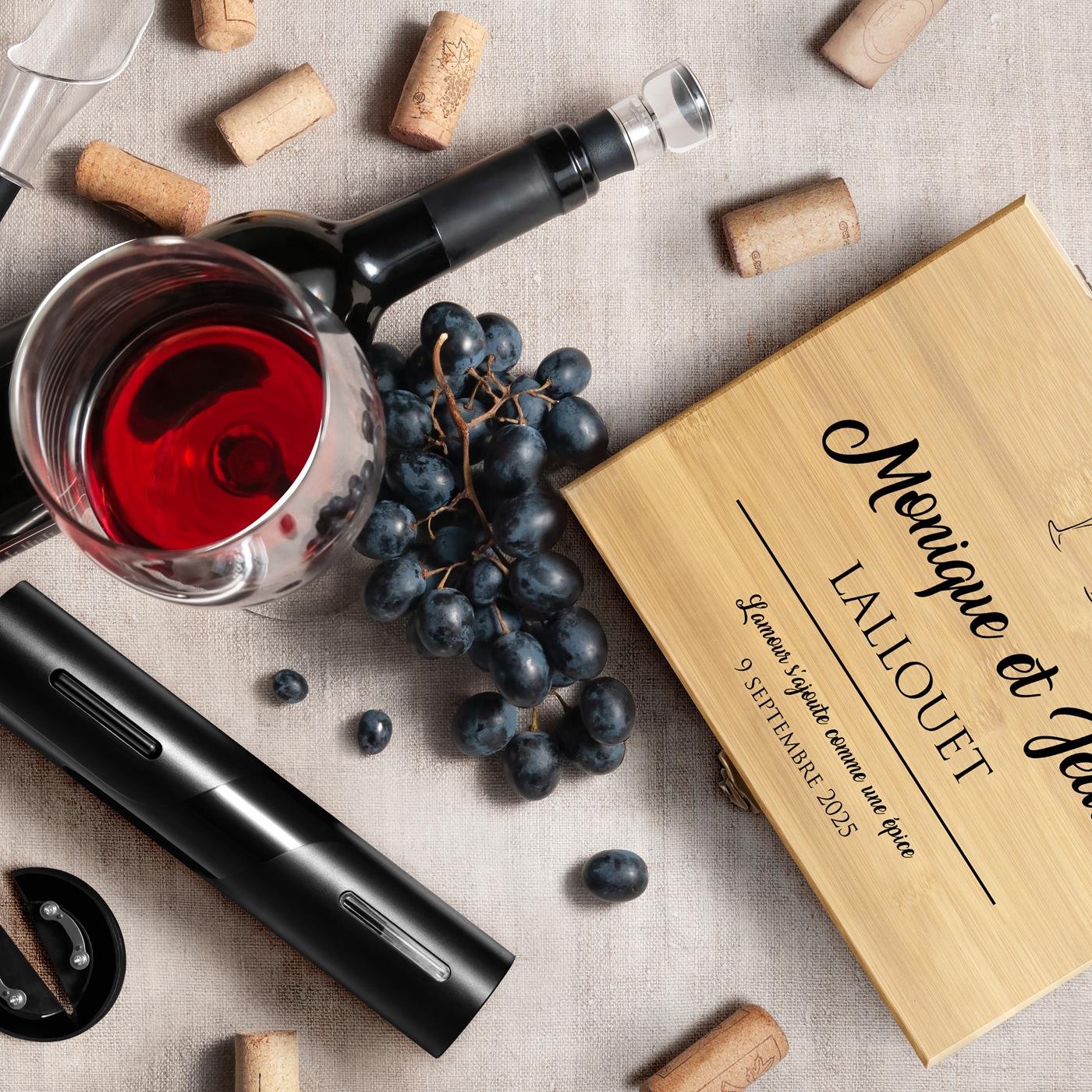Murrano Personalized Wine Accessory Set for Him and Her