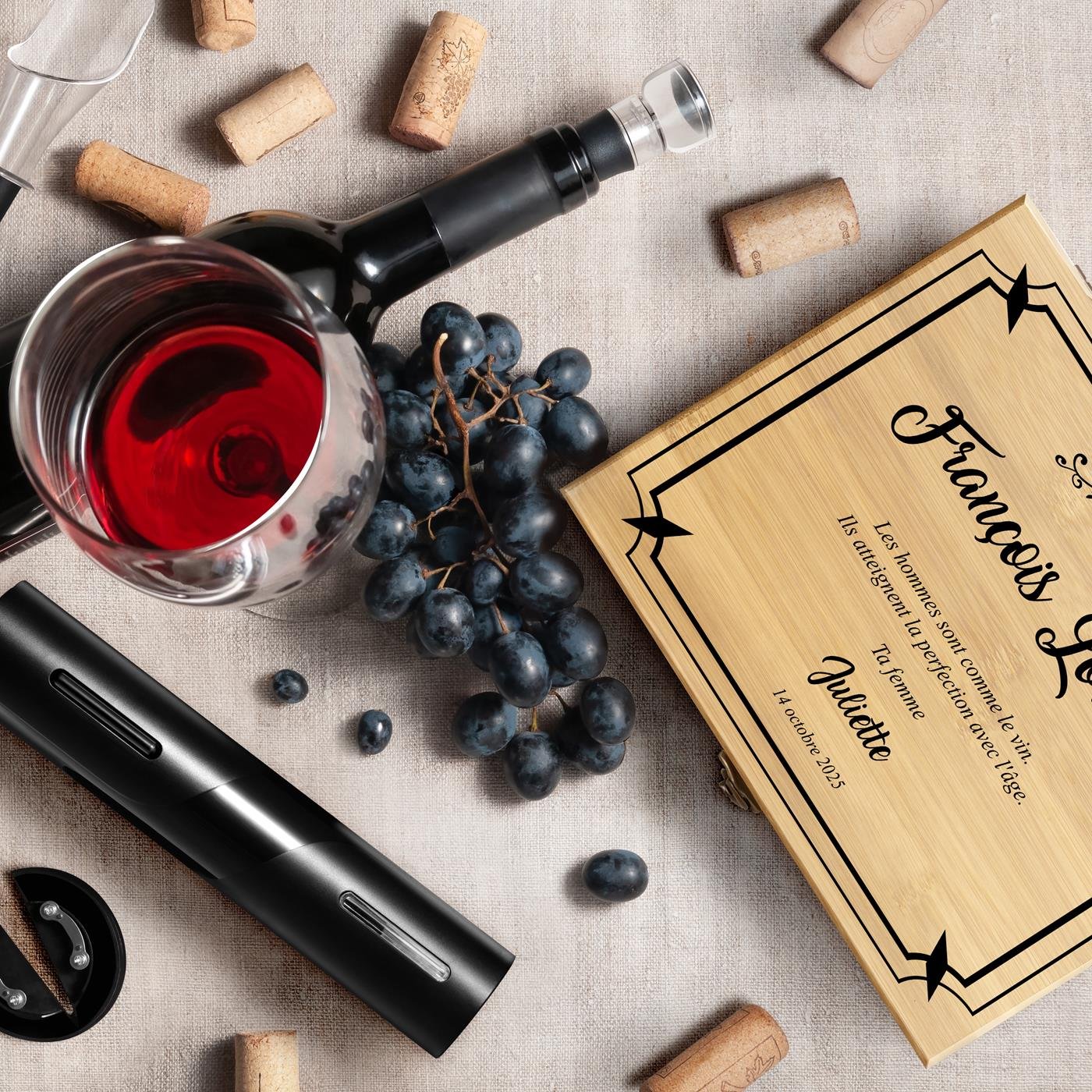 Murrano Personalized Wine Accessory Set for Husband's Wedding Anniversary