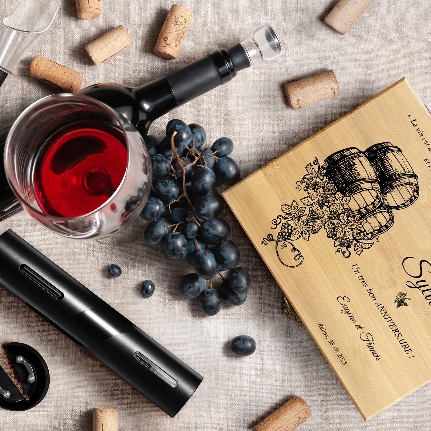 Murrano Personalized Wine Accessory Set for Her Anniversary