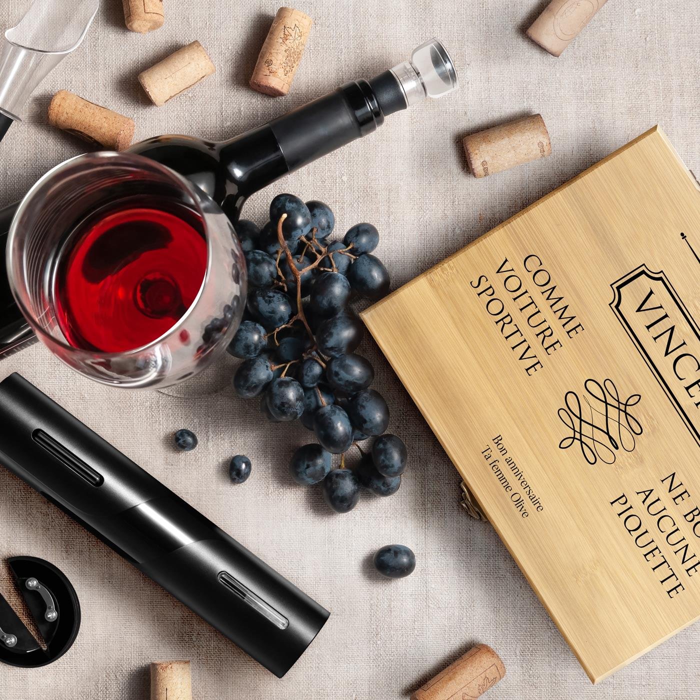 Ensemble d'accessoires à vin personnalisé Murrano pour mari - Anniversaire ou Saint-Valentin