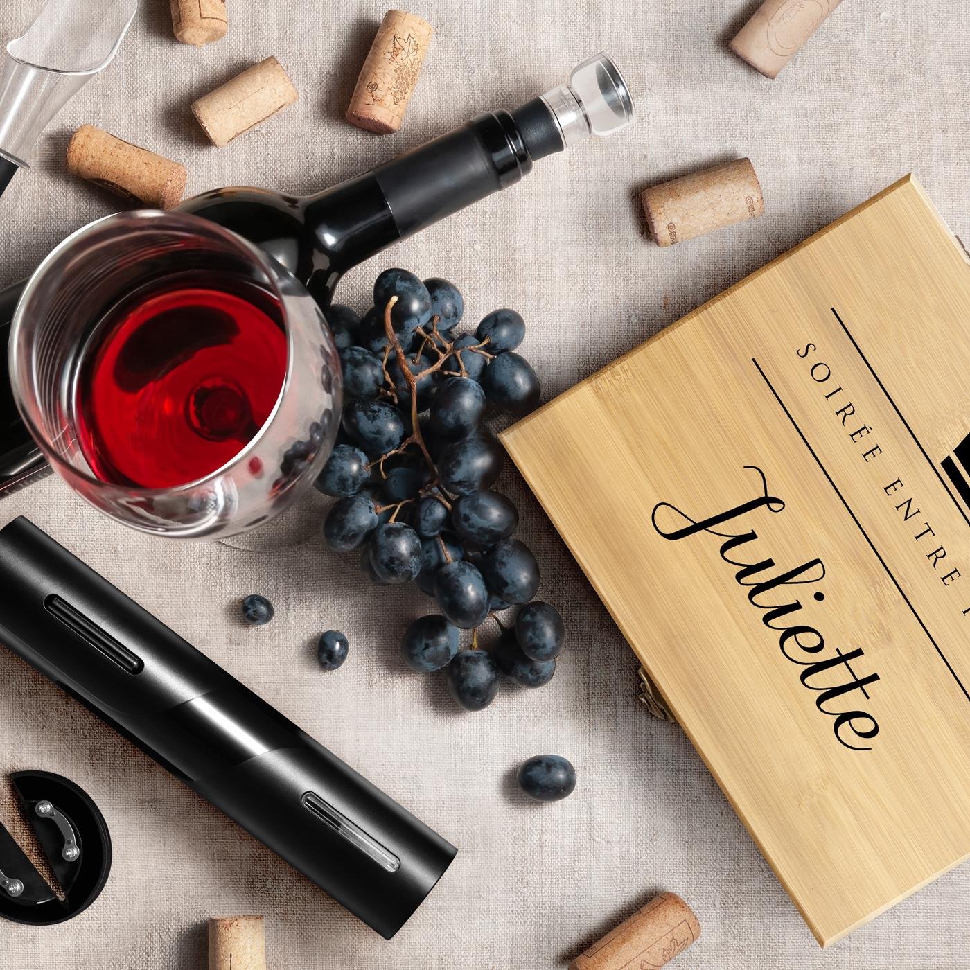 Ensemble d'accessoires personnalisé pour le vin pour une douche de mariée Murrano