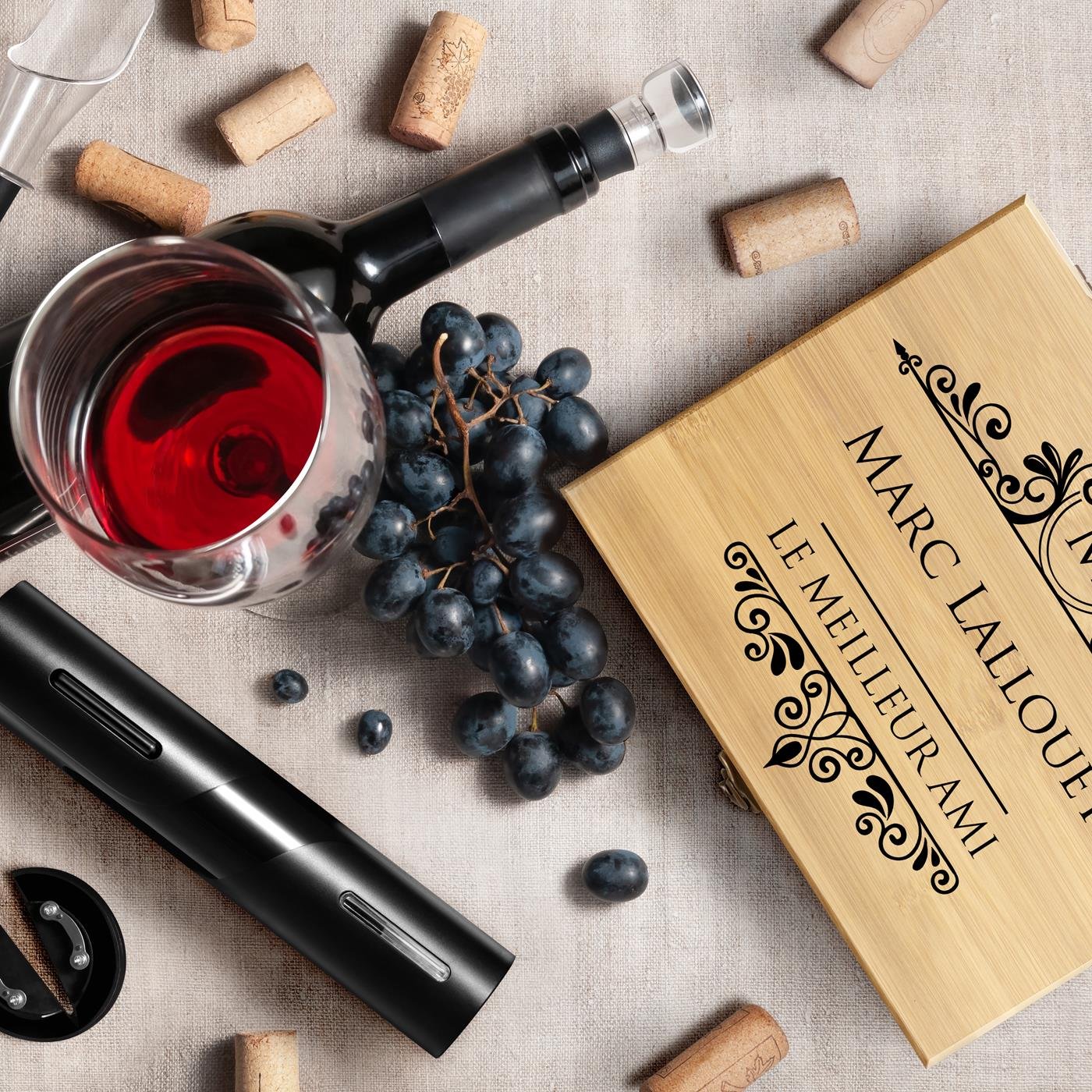 Murrano Sommelier Accessory Set with Electric Corkscrew in Personalized Box