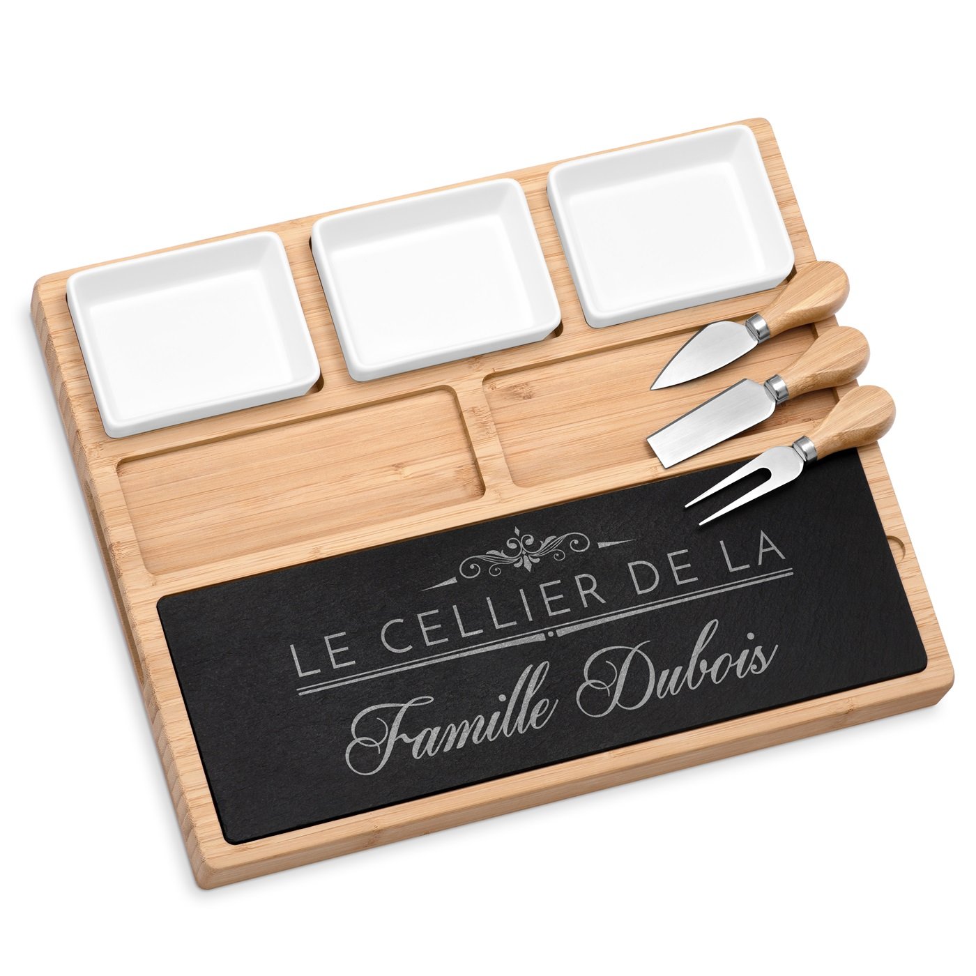 Tabla de quesos personalizada con piedra tallada para el aniversario de boda de los padres