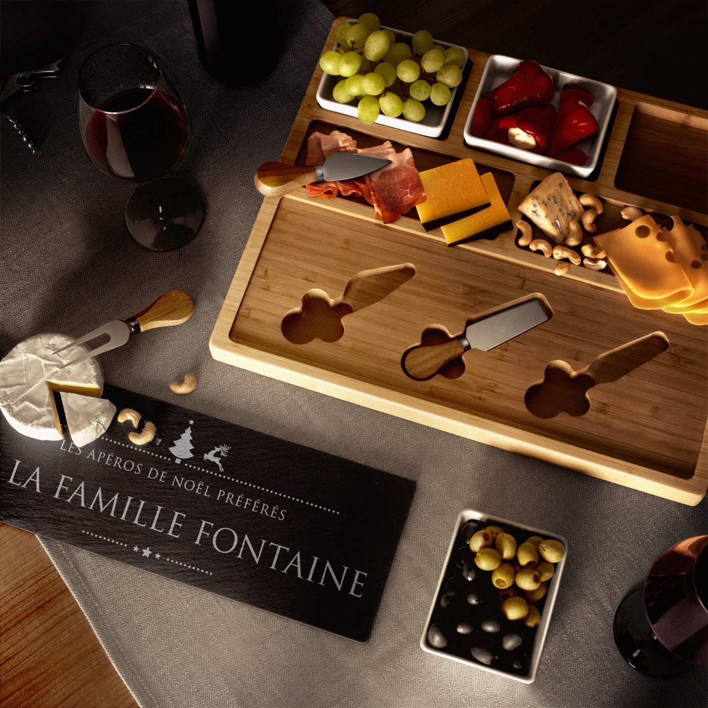 Tabla de quesos con piedra personalizada para amigos en Navidad