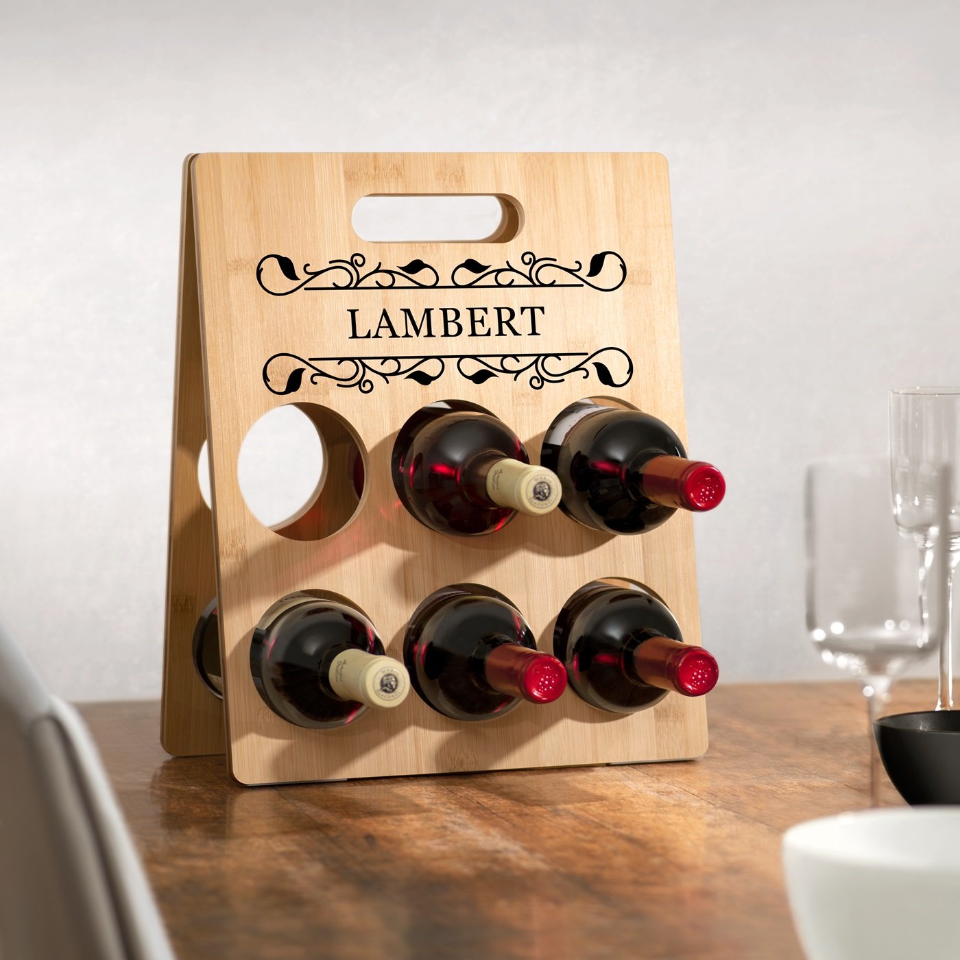 Caja de vino de bambú Murrano con impresión personalizada para una pareja