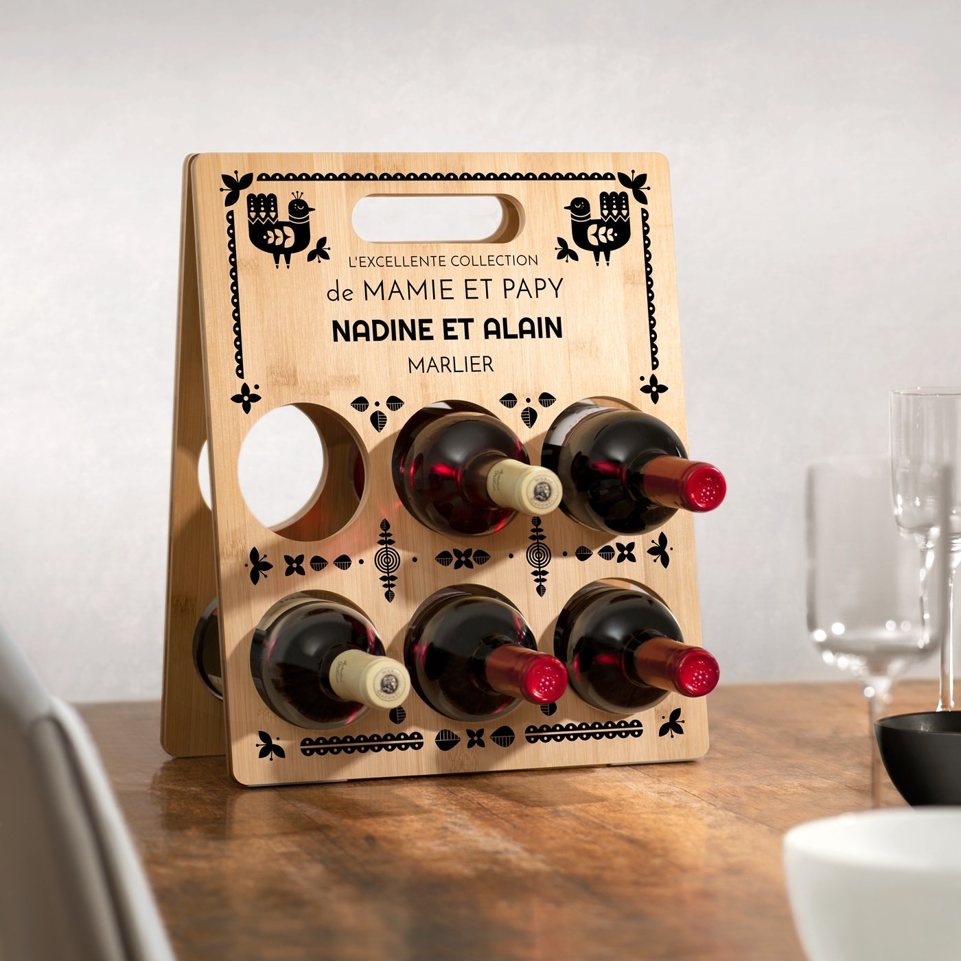 Caja de vino de bambú Murrano con impresión personalizada para el aniversario de bodas de oro de los abuelos