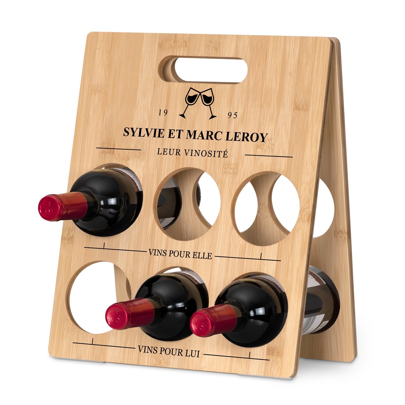Estante de vino personalizada de madera para una pareja - Regalo de aniversario de boda