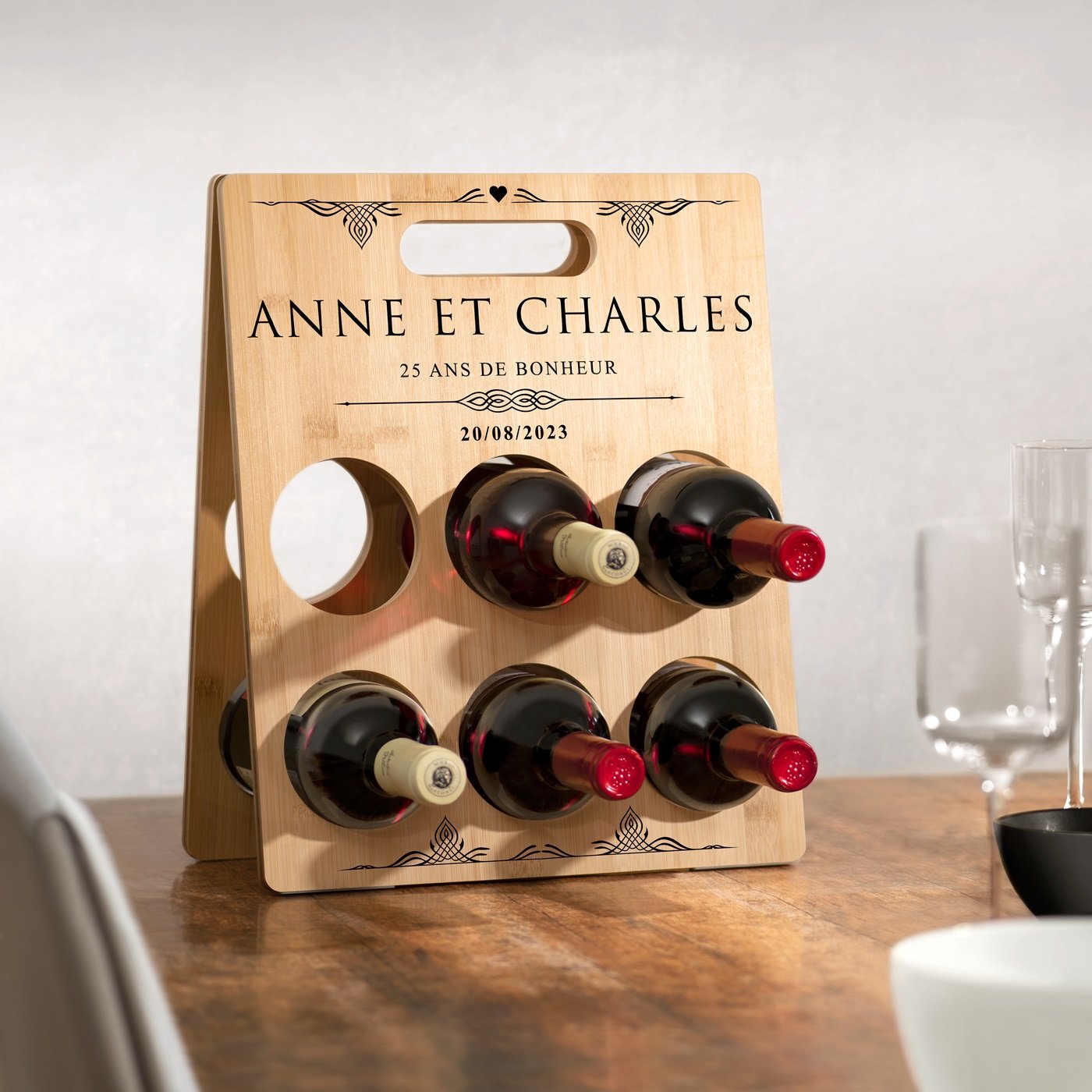 Caja de almacenamiento de vino de madera Murrano para el aniversario de bodas de plata